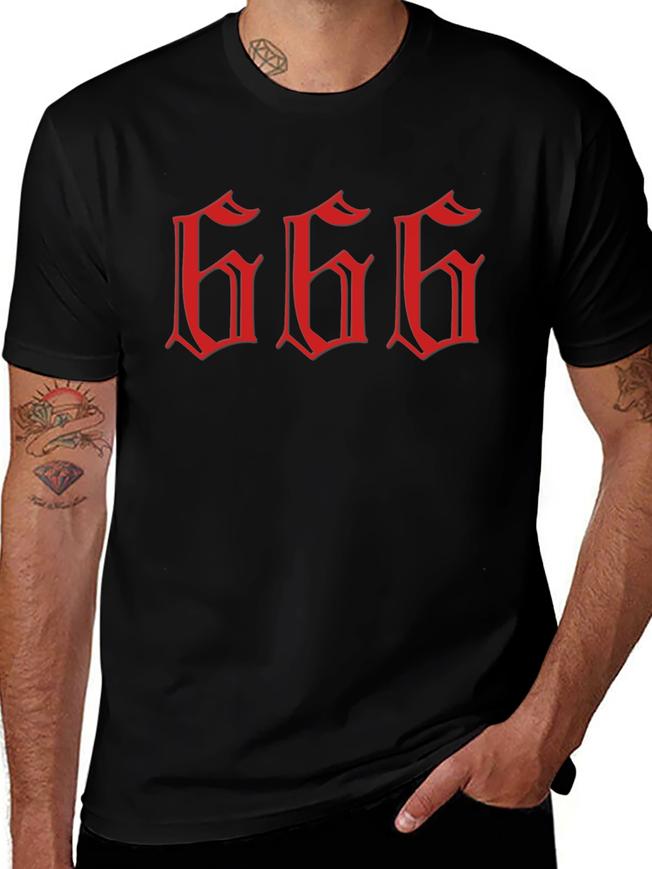 Mens Graphic Tee - Red 666 Design