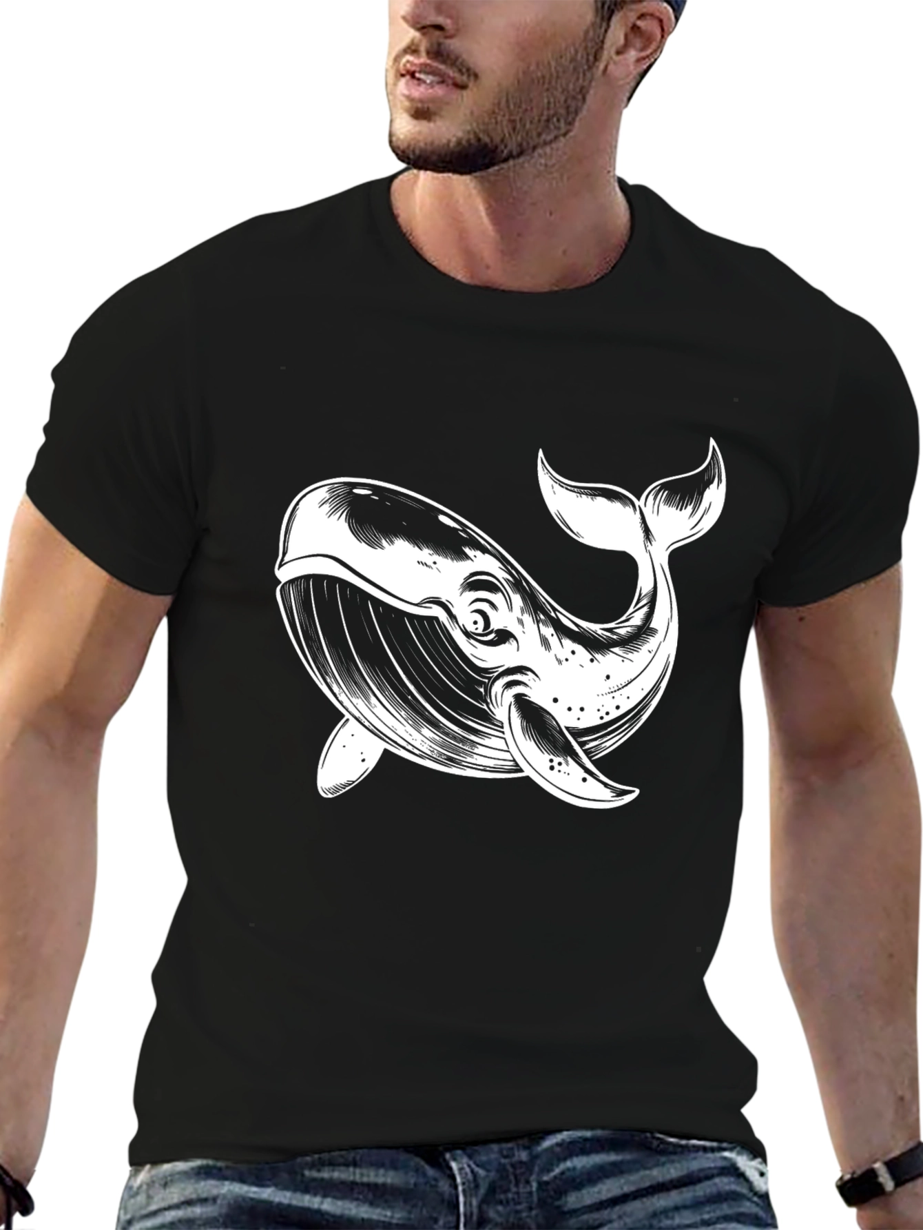 Black Whale Graphic Tee - Mens Casual T-Shirt