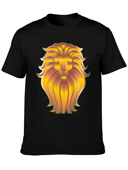 Golden Lion Head Graphic Black T-Shirt