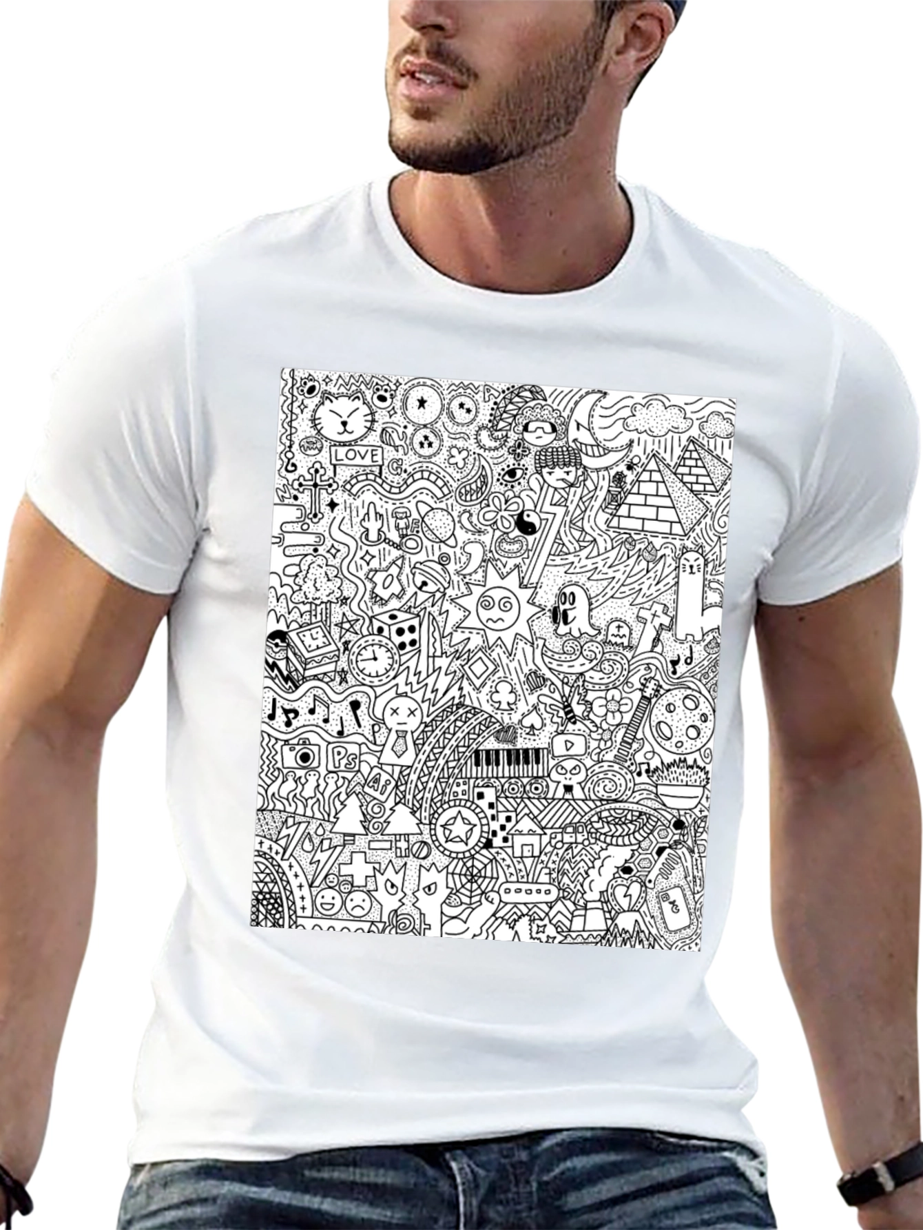 Doodle Art Black Tee - Quirky Graphic Print