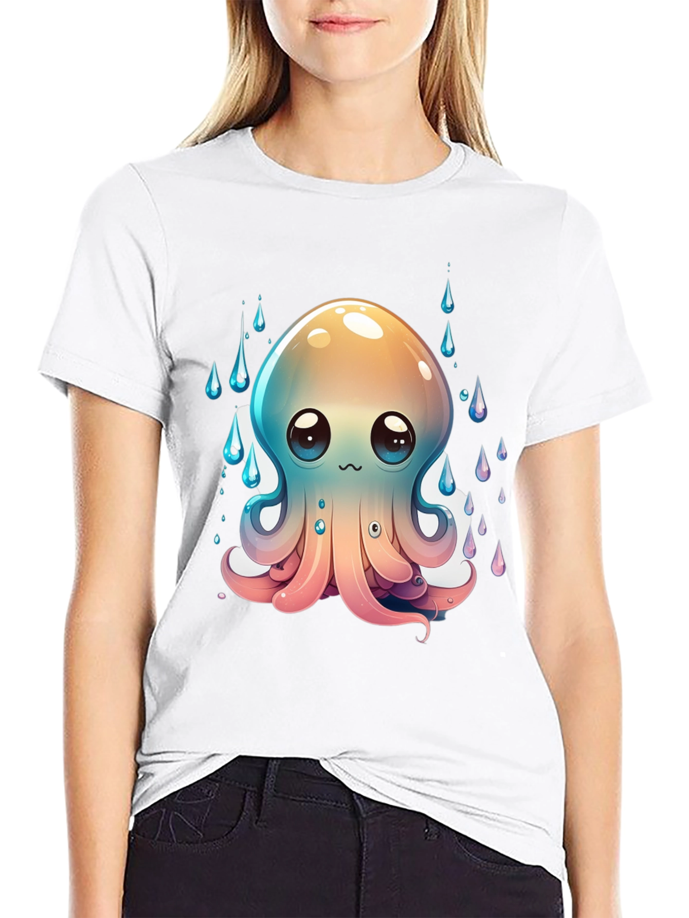 Cute Octopus Graphic T-Shirt - Black