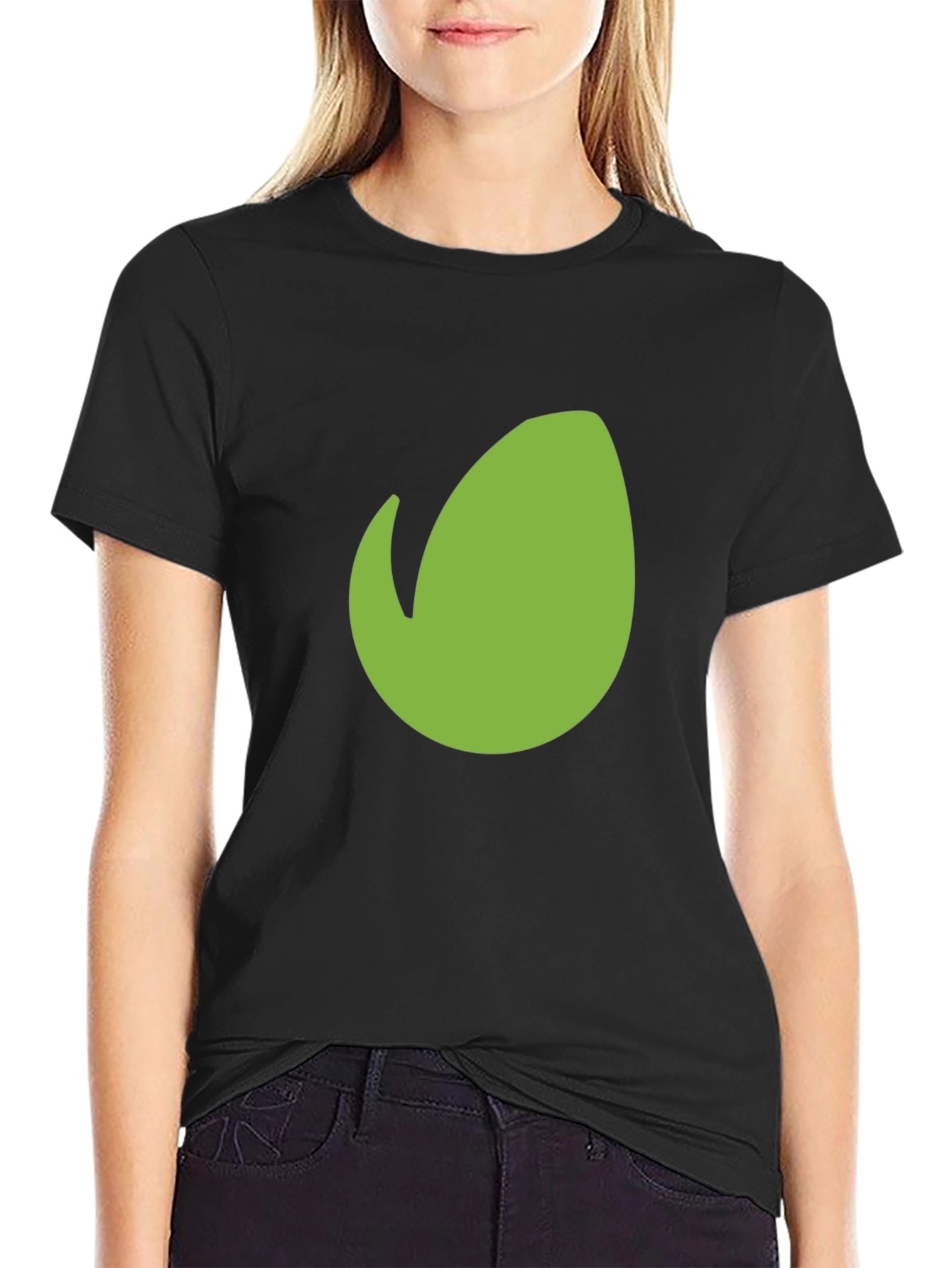 Mens Black T-Shirt with Green Leaf Design