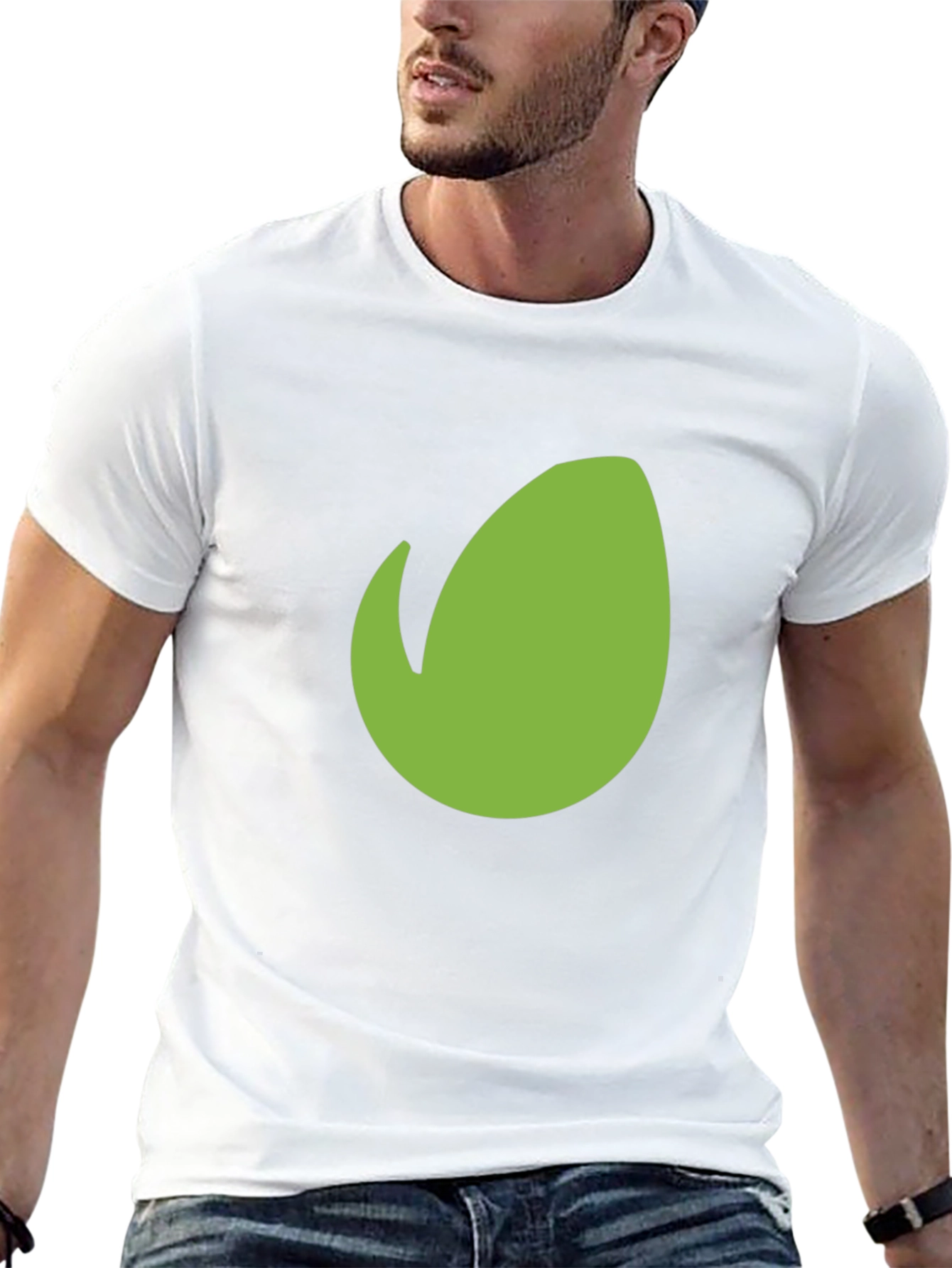 Mens Black T-Shirt with Green Leaf Design