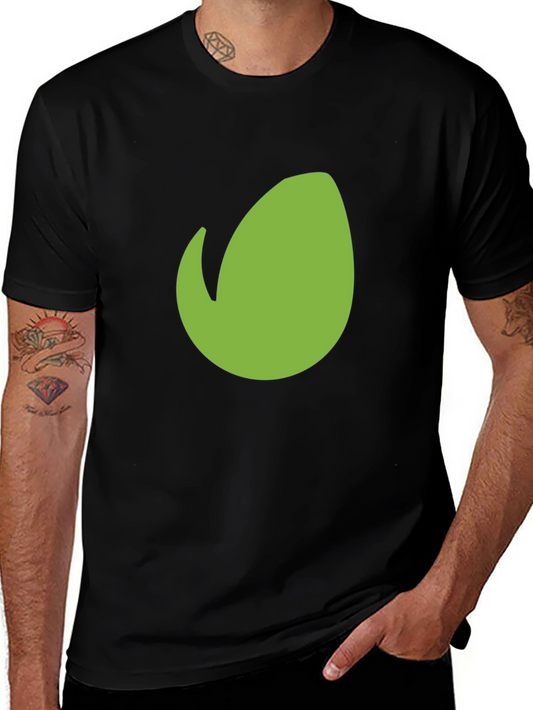 Mens Black T-Shirt with Green Leaf Design
