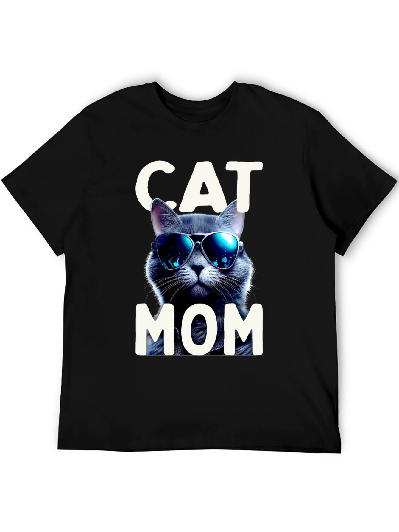 Cool Cat Mom Graphic Tee - Black