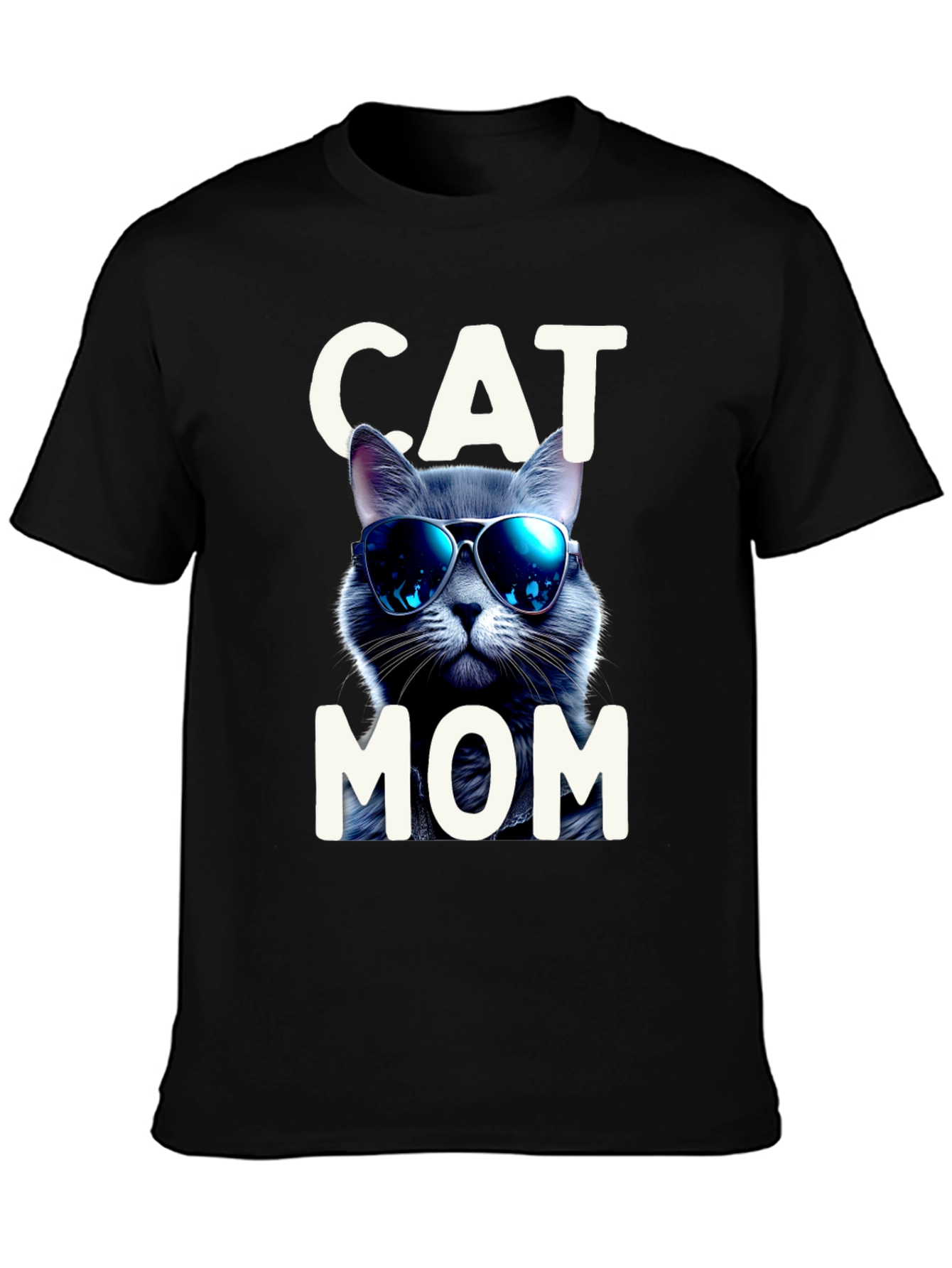Cool Cat Mom Graphic Tee - Black