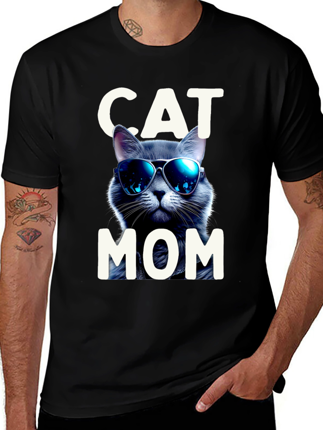 Cool Cat Mom Graphic Tee - Black