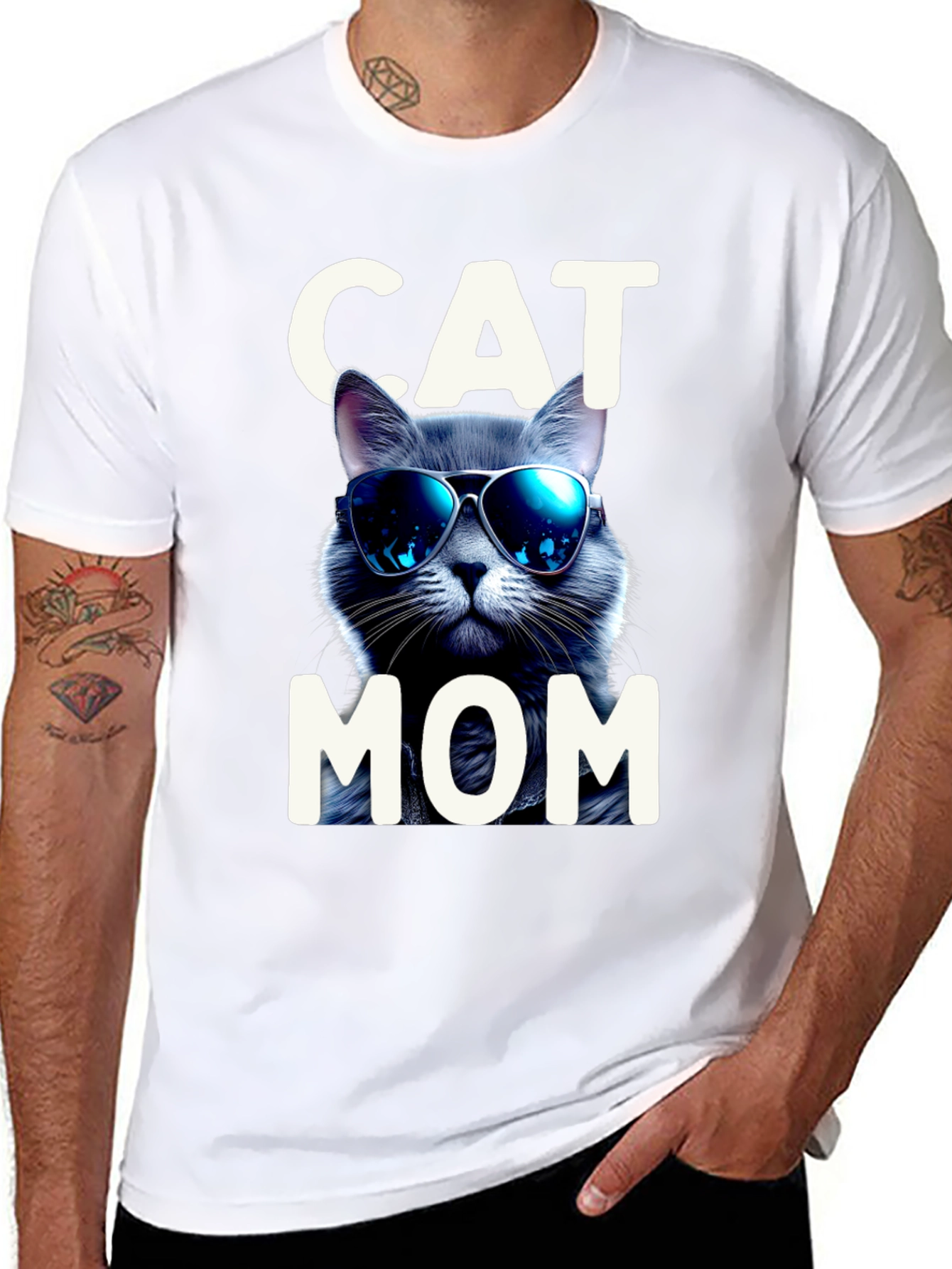 Cool Cat Mom Graphic Tee - Black