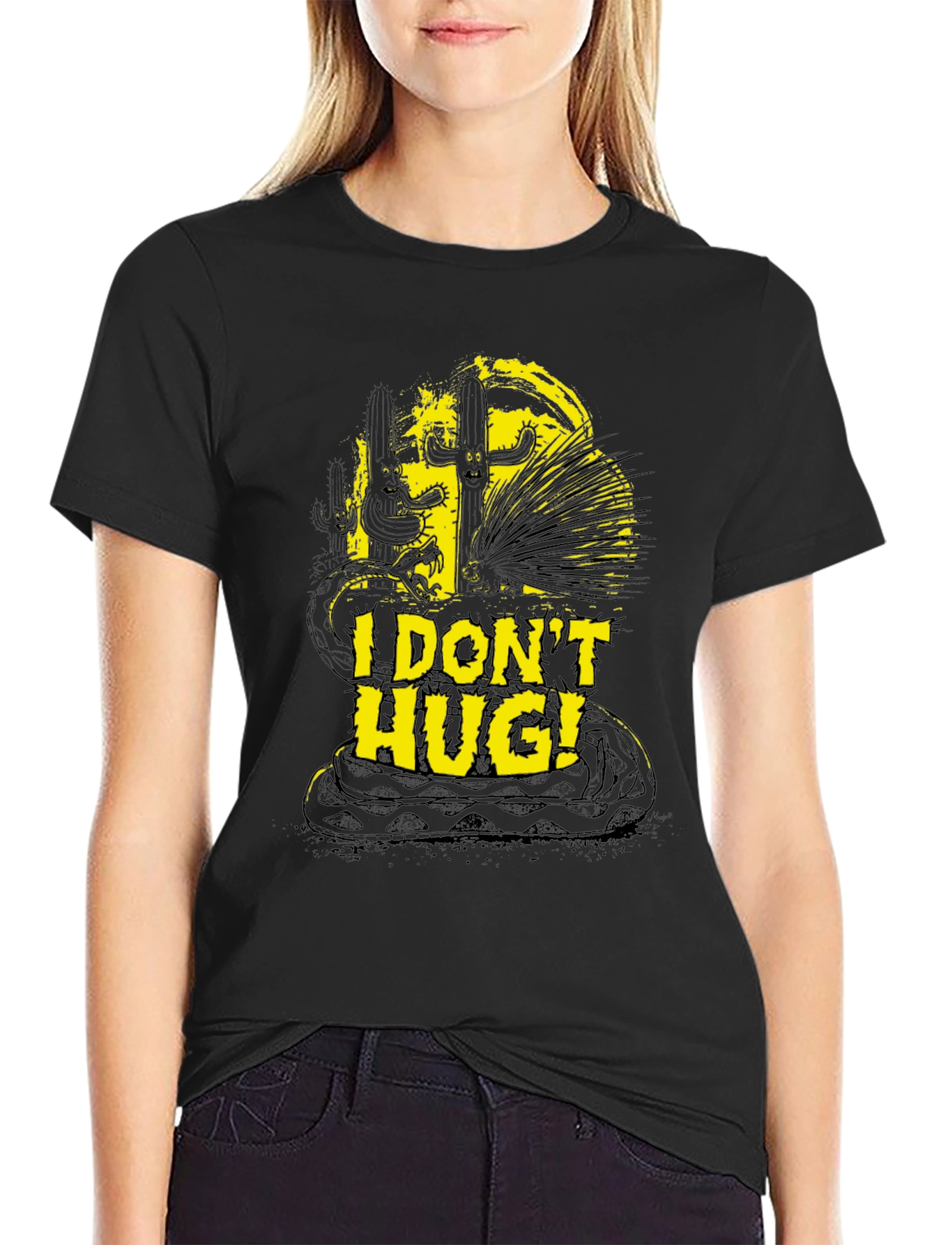 I Dont Hug T-Shirt Snake Cactus Graphic Novelty