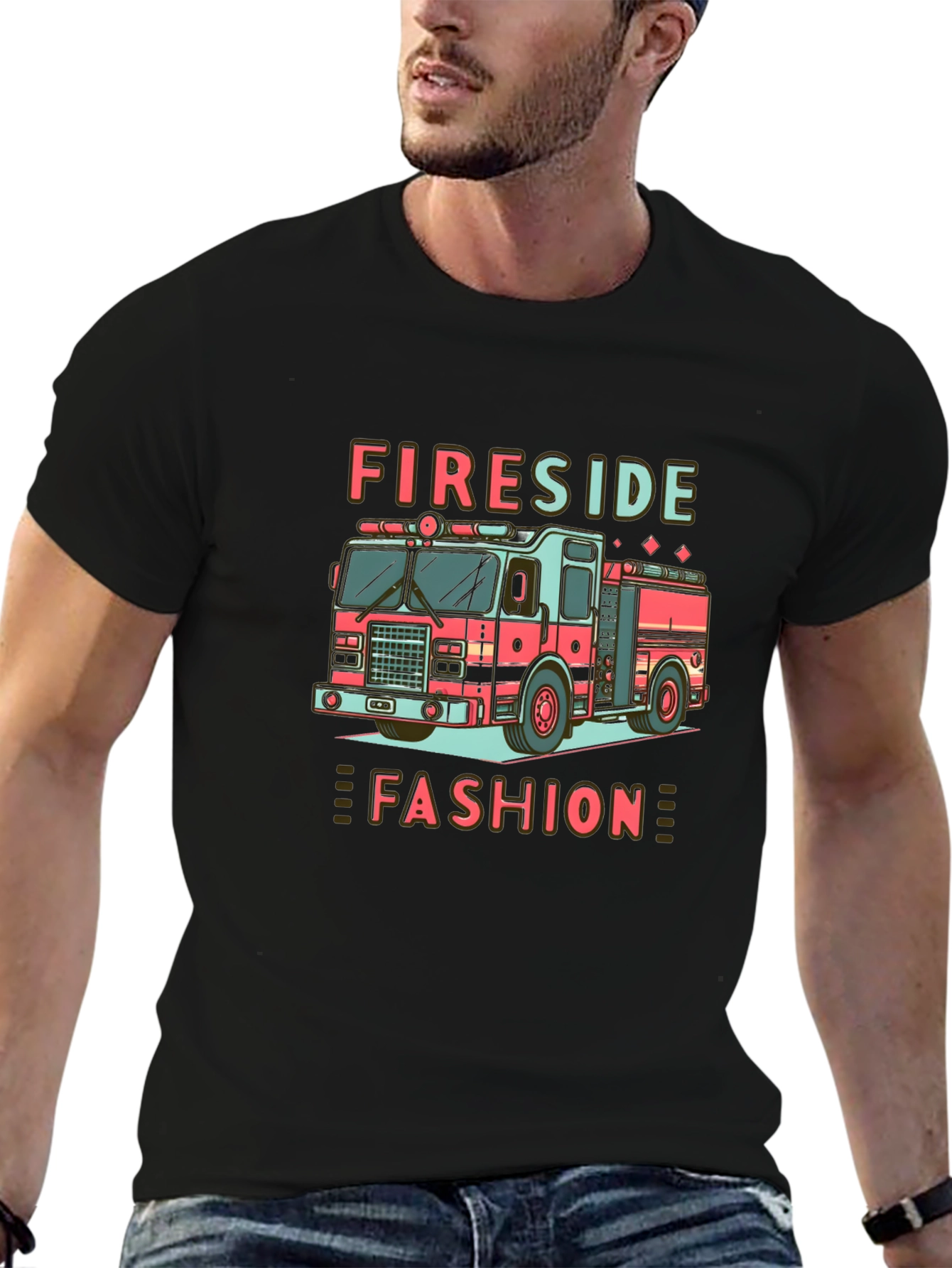 Fireside Fashion Graphic Tee - Firetruck Design