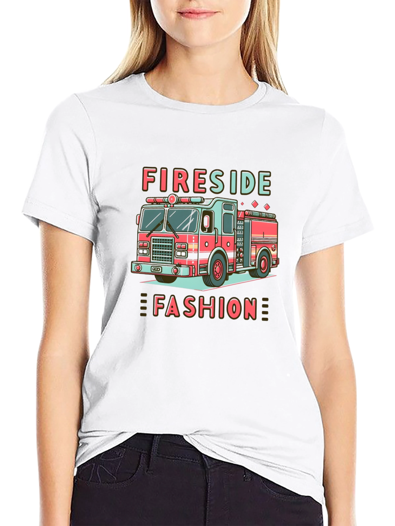 Fireside Fashion Graphic Tee - Firetruck Design