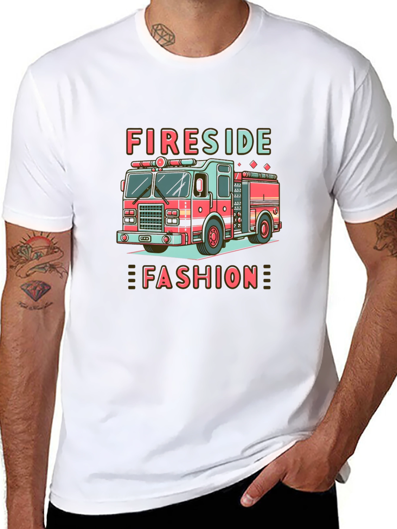 Fireside Fashion Graphic Tee - Firetruck Design