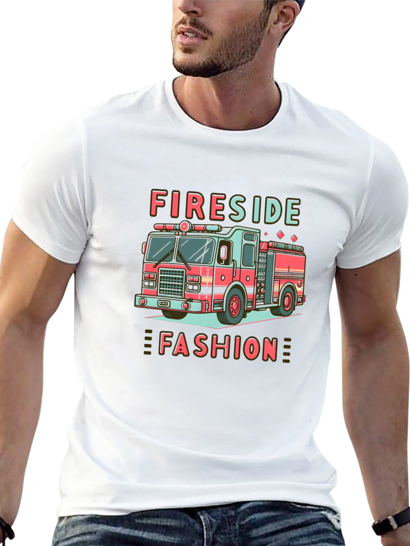 Fireside Fashion Graphic Tee - Firetruck Design