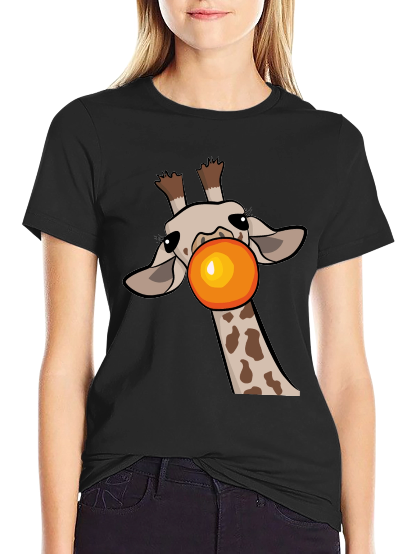 Giraffe Bubble Gum Pop Mens Black Graphic Tee