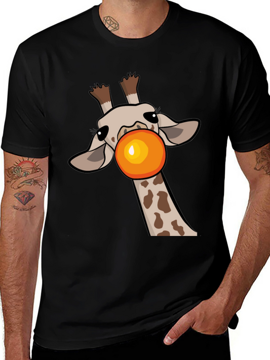 Giraffe Bubble Gum Pop Mens Black Graphic Tee