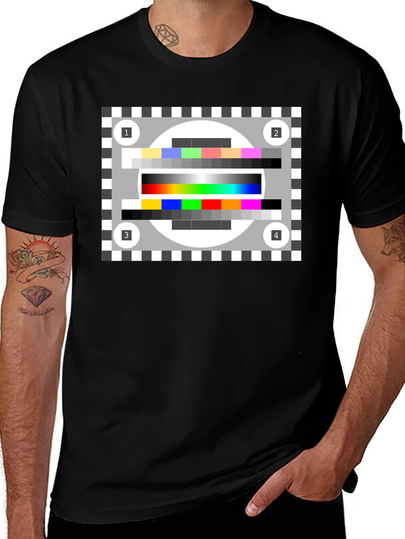 TV Test Pattern Black Tee - Stay Tuned!