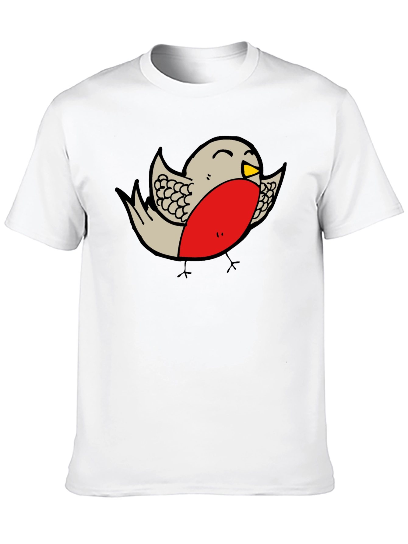 Cartoon Robin Graphic Print Black T-Shirt