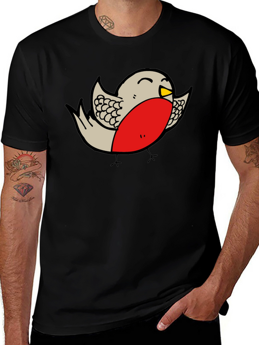 Cartoon Robin Graphic Print Black T-Shirt