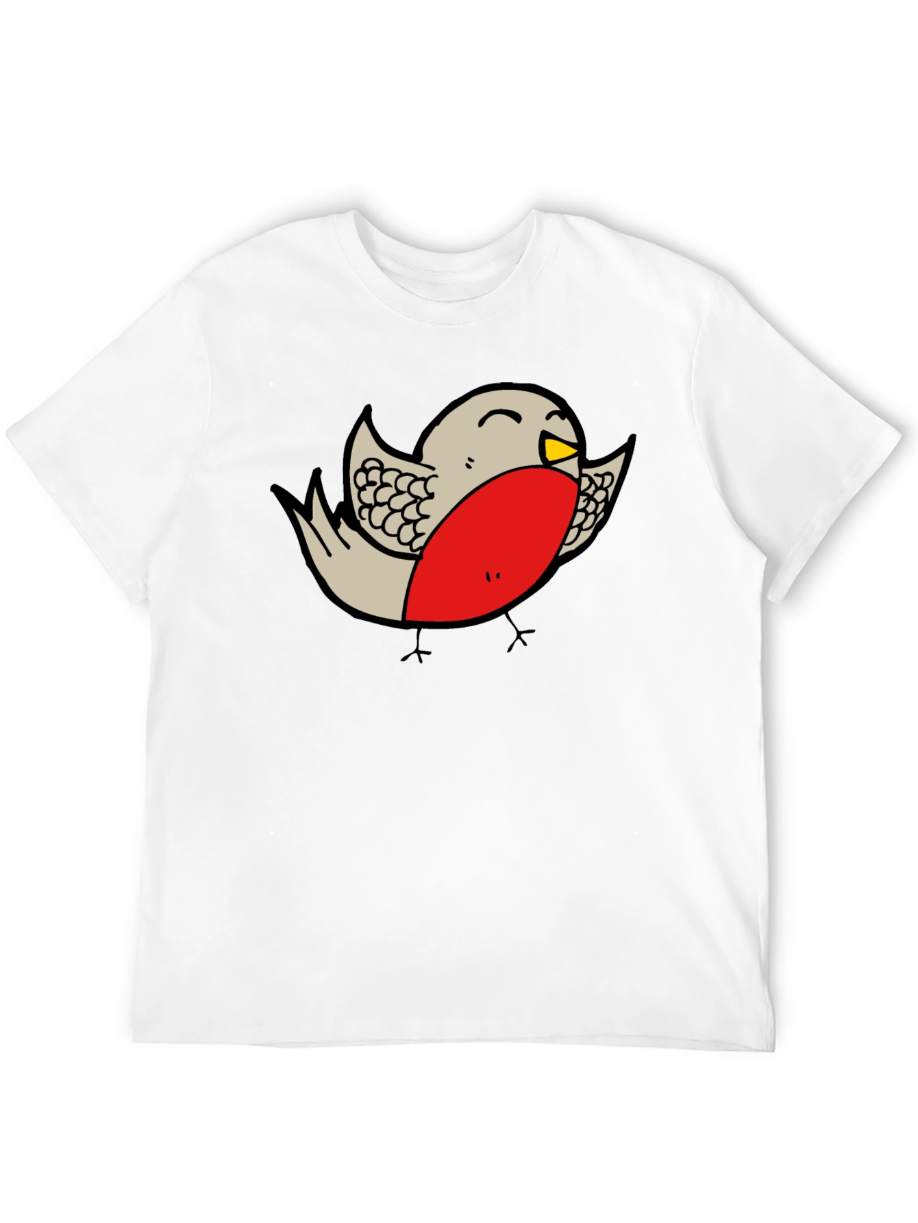 Cartoon Robin Graphic Print Black T-Shirt
