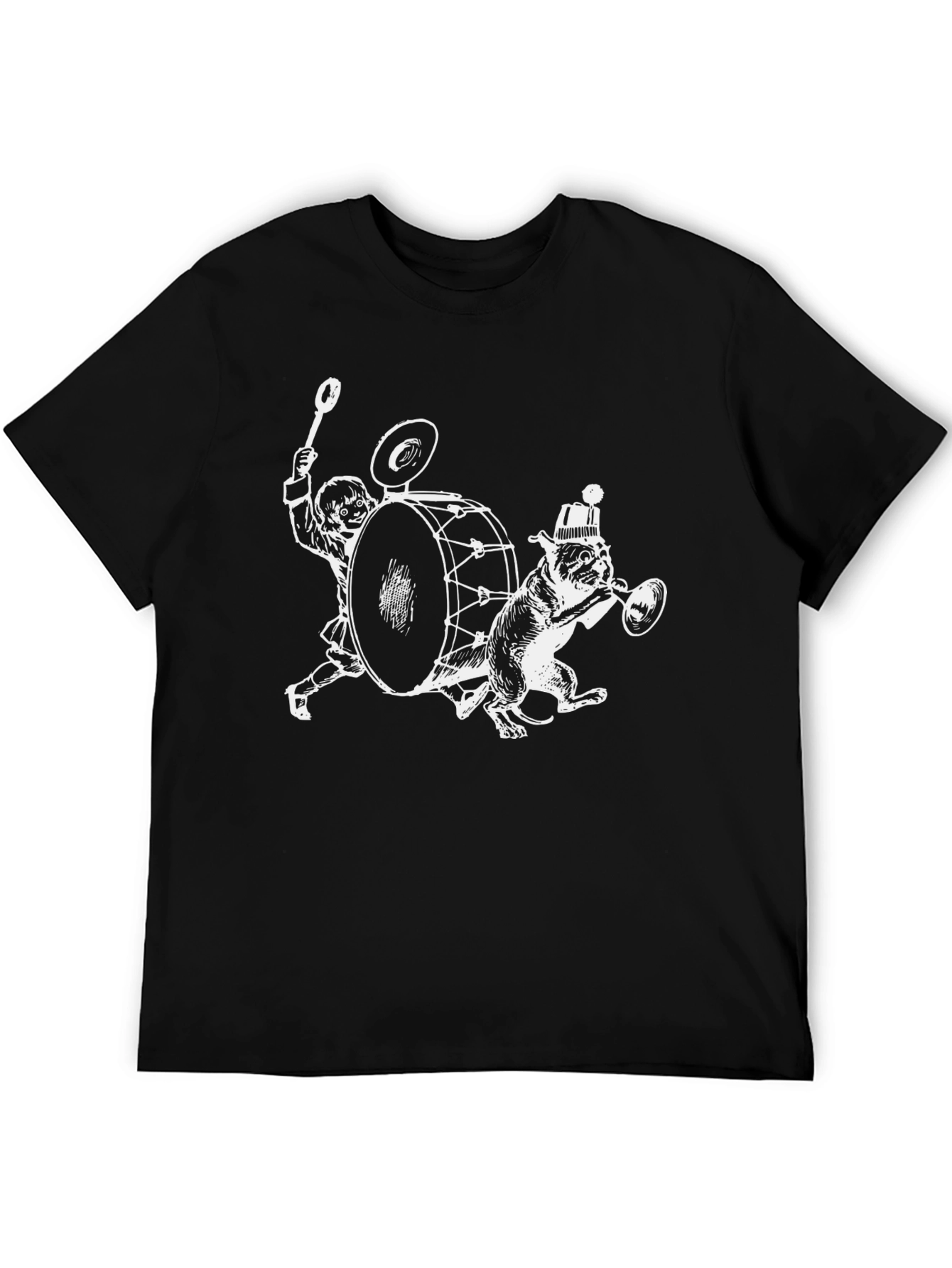 Drummer Dog Graphic Tee - Black Cotton T-Shirt