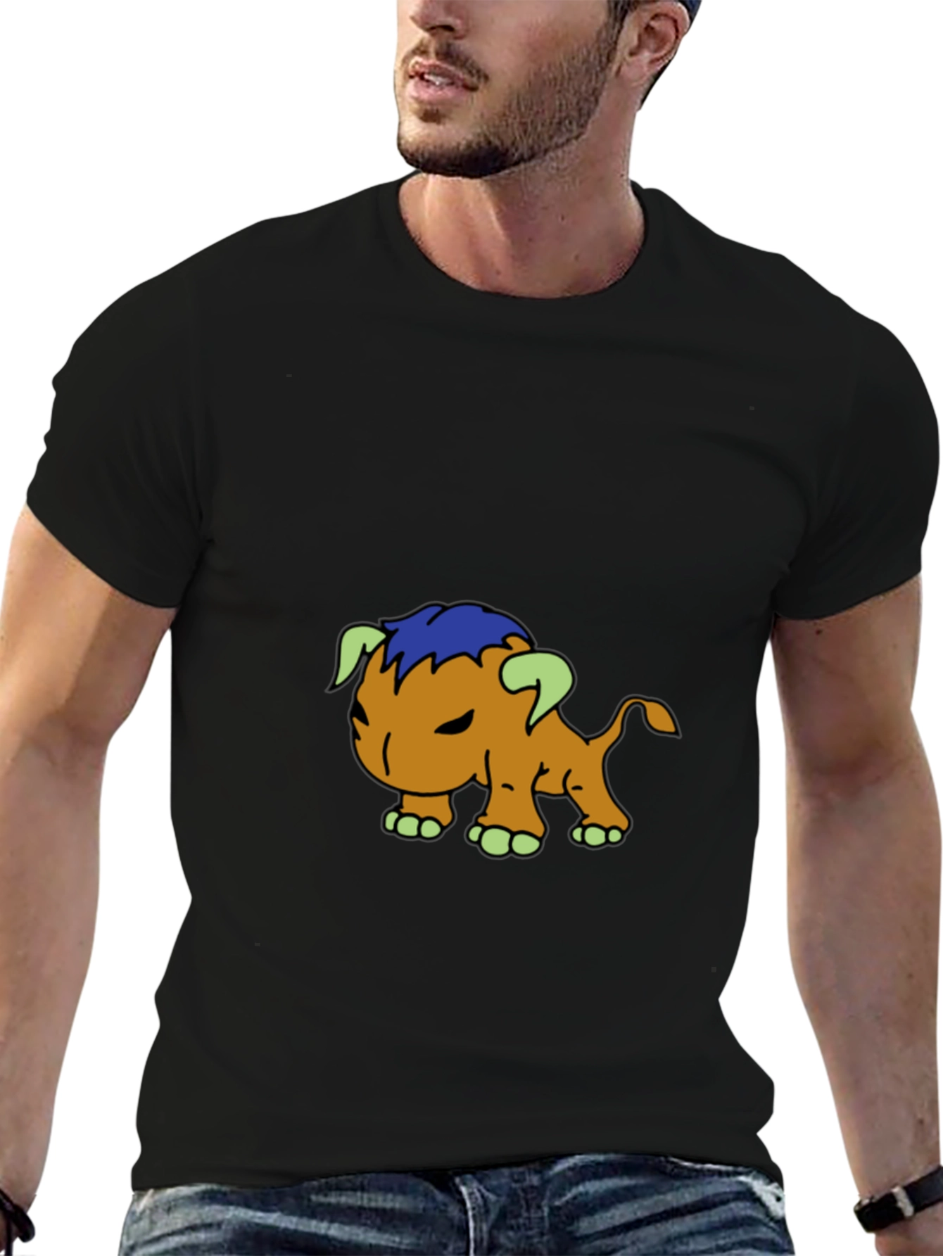 Cartoon Creature Graphic Tee - Black Cotton Blend Shirt