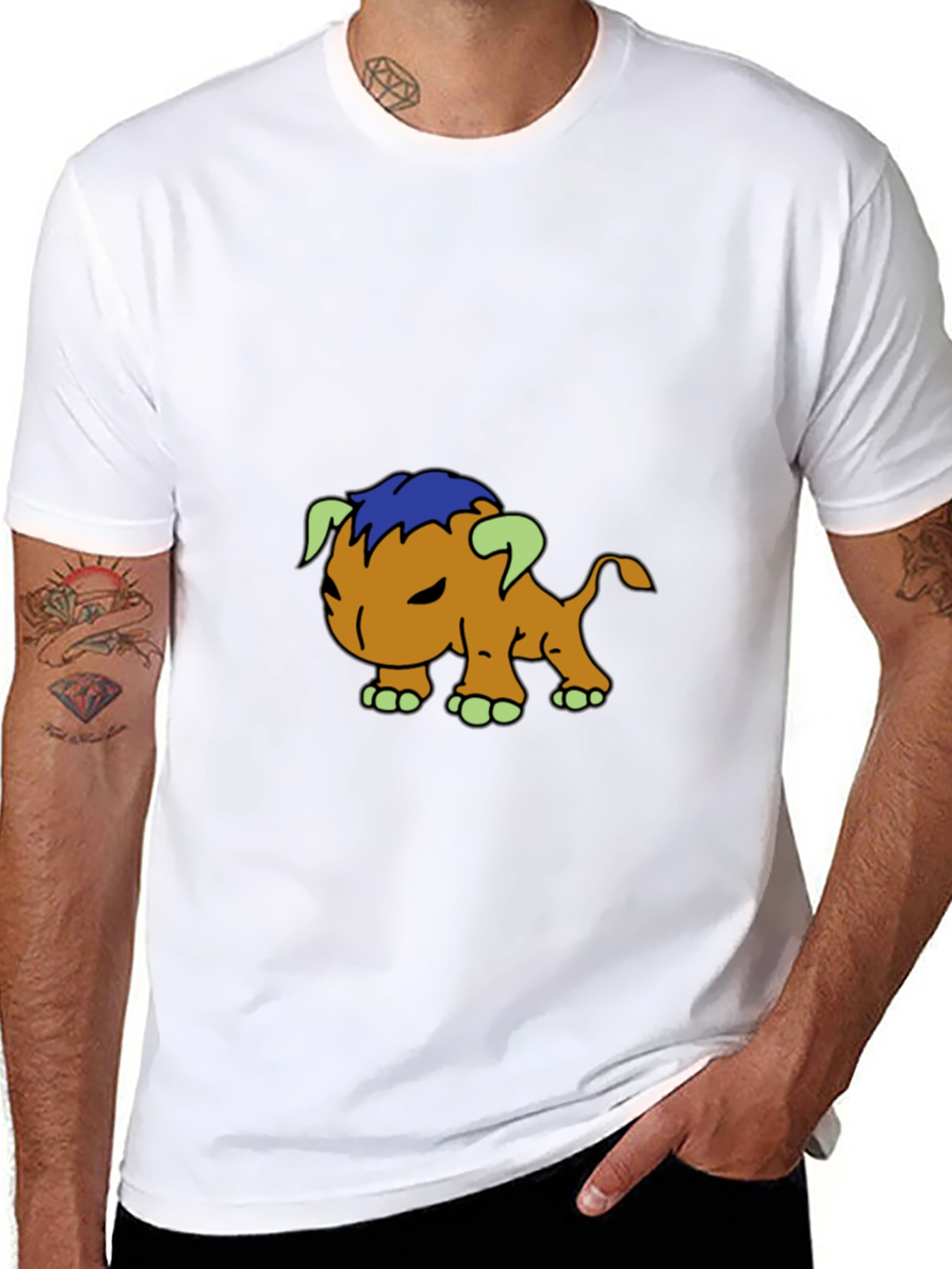Cartoon Creature Graphic Tee - Black Cotton Blend Shirt