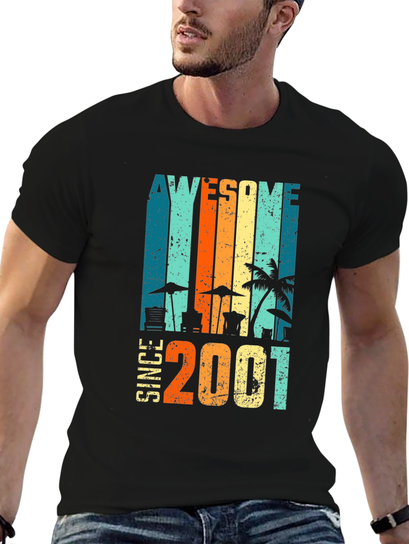Awesome Since 2001 Graphic Tee - Retro Beach Design