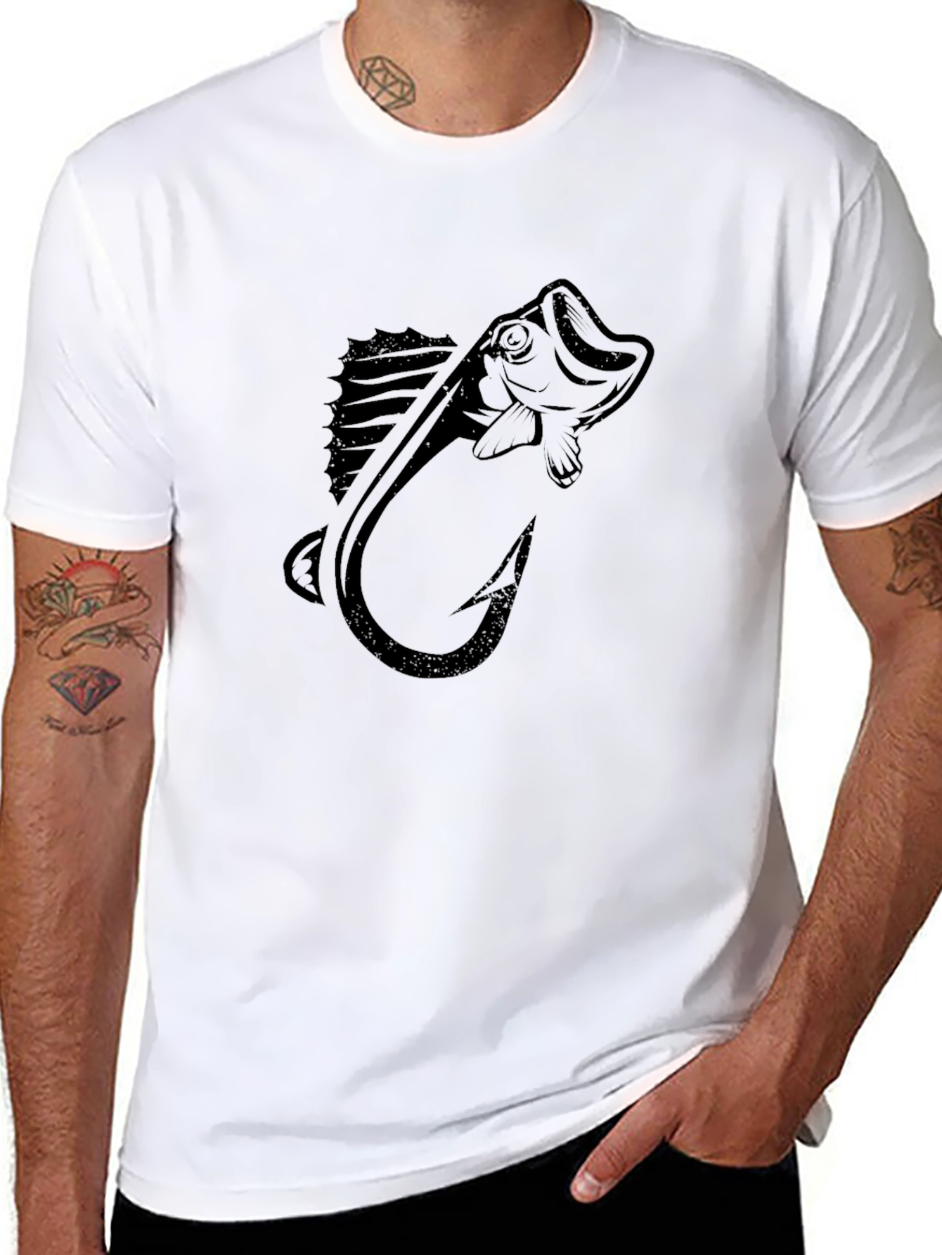 Bass Fishing Hook Graphic T-Shirt
