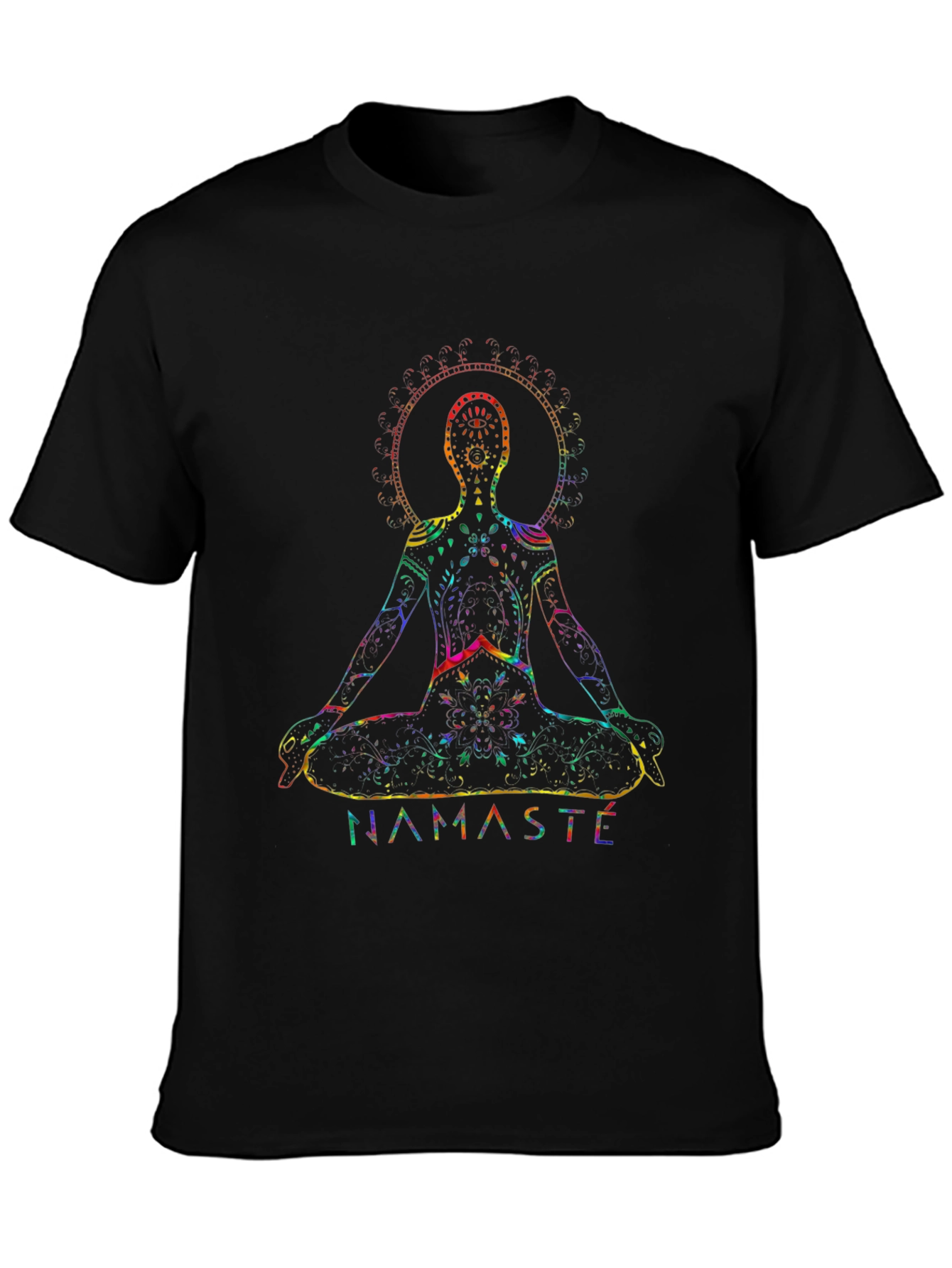Namaste Yoga Rainbow Chakra Graphic Black T-Shirt
