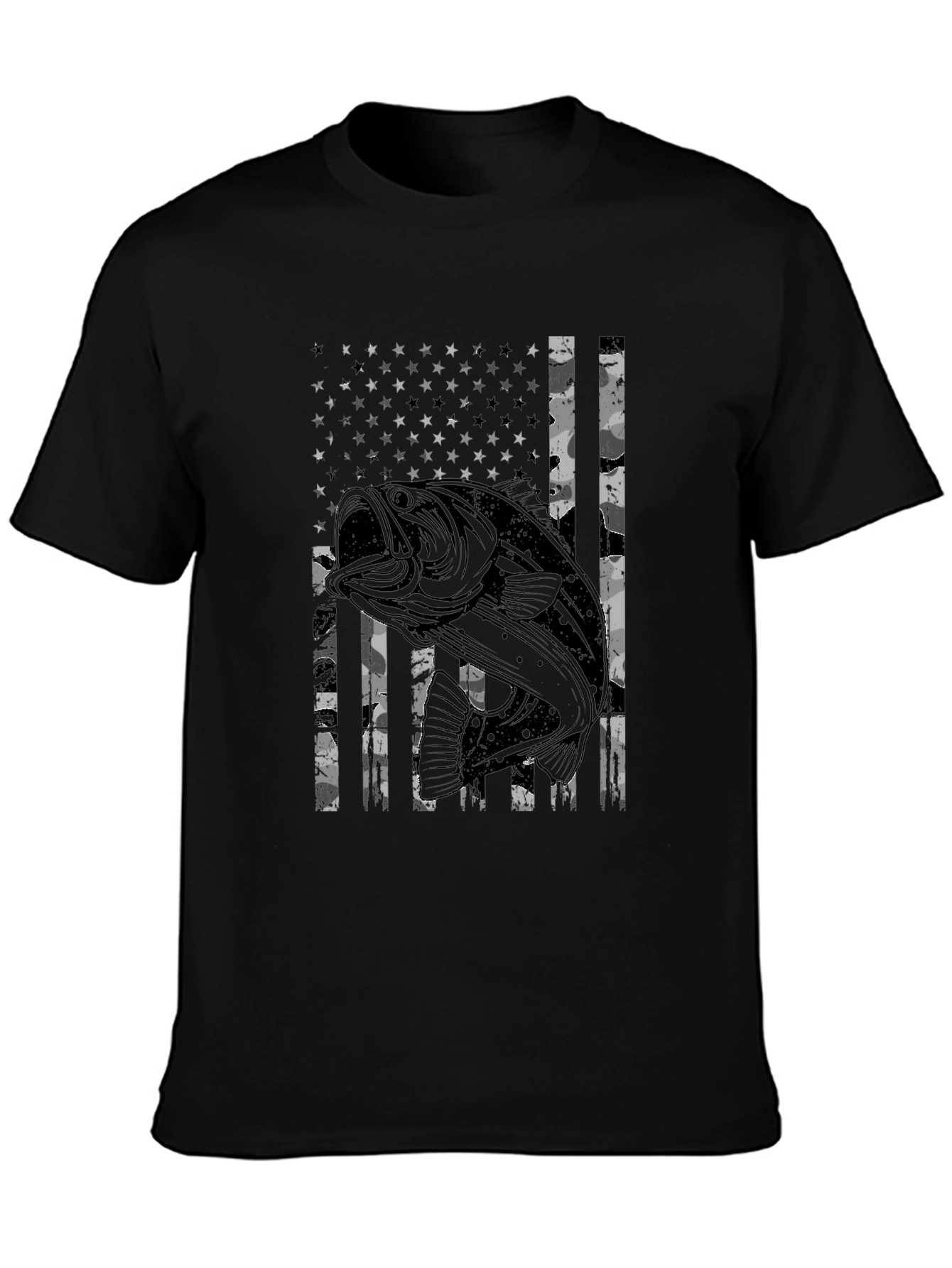 Bass Fish American Flag Graphic T-Shirt
