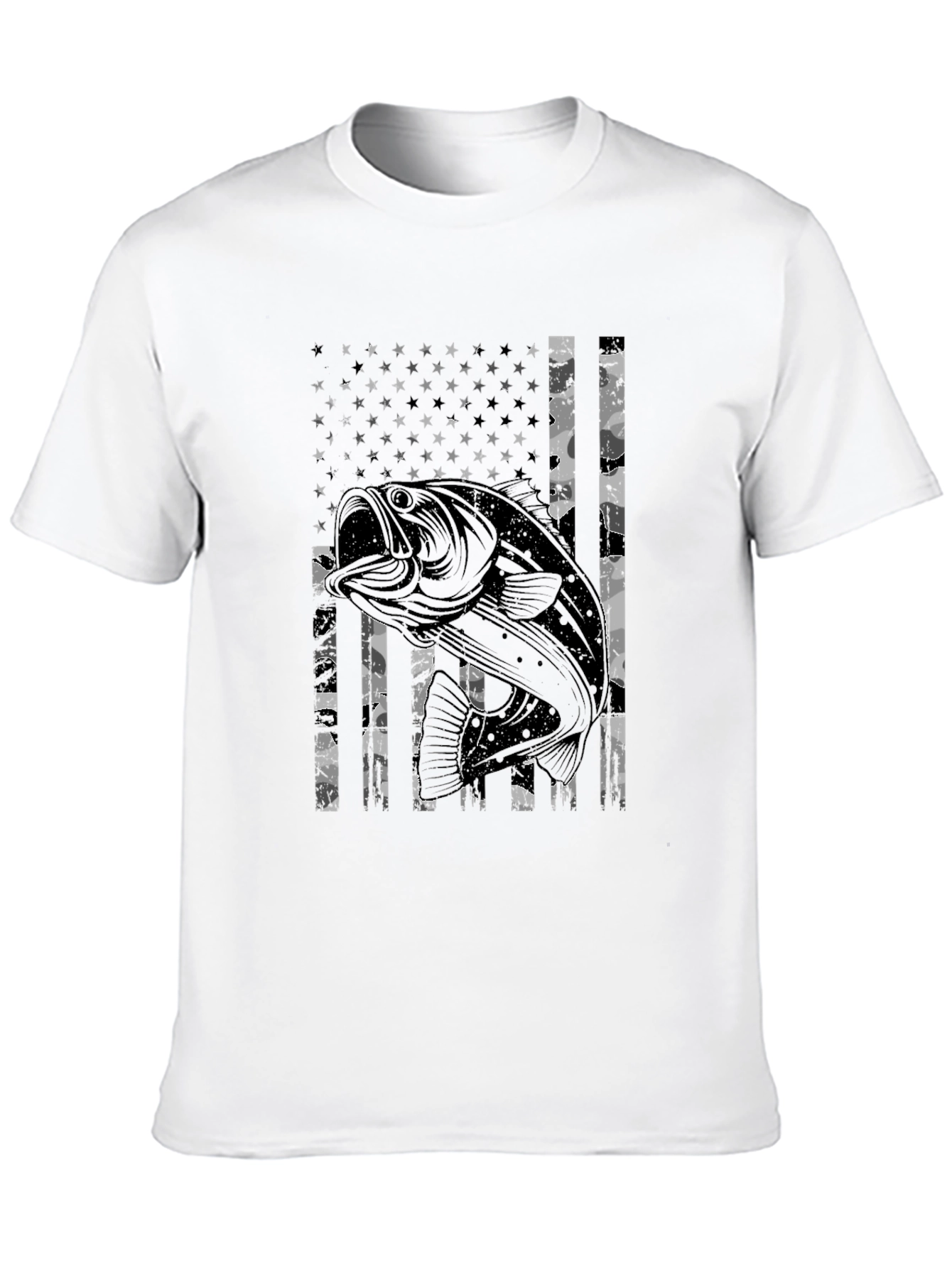Bass Fish American Flag Graphic T-Shirt