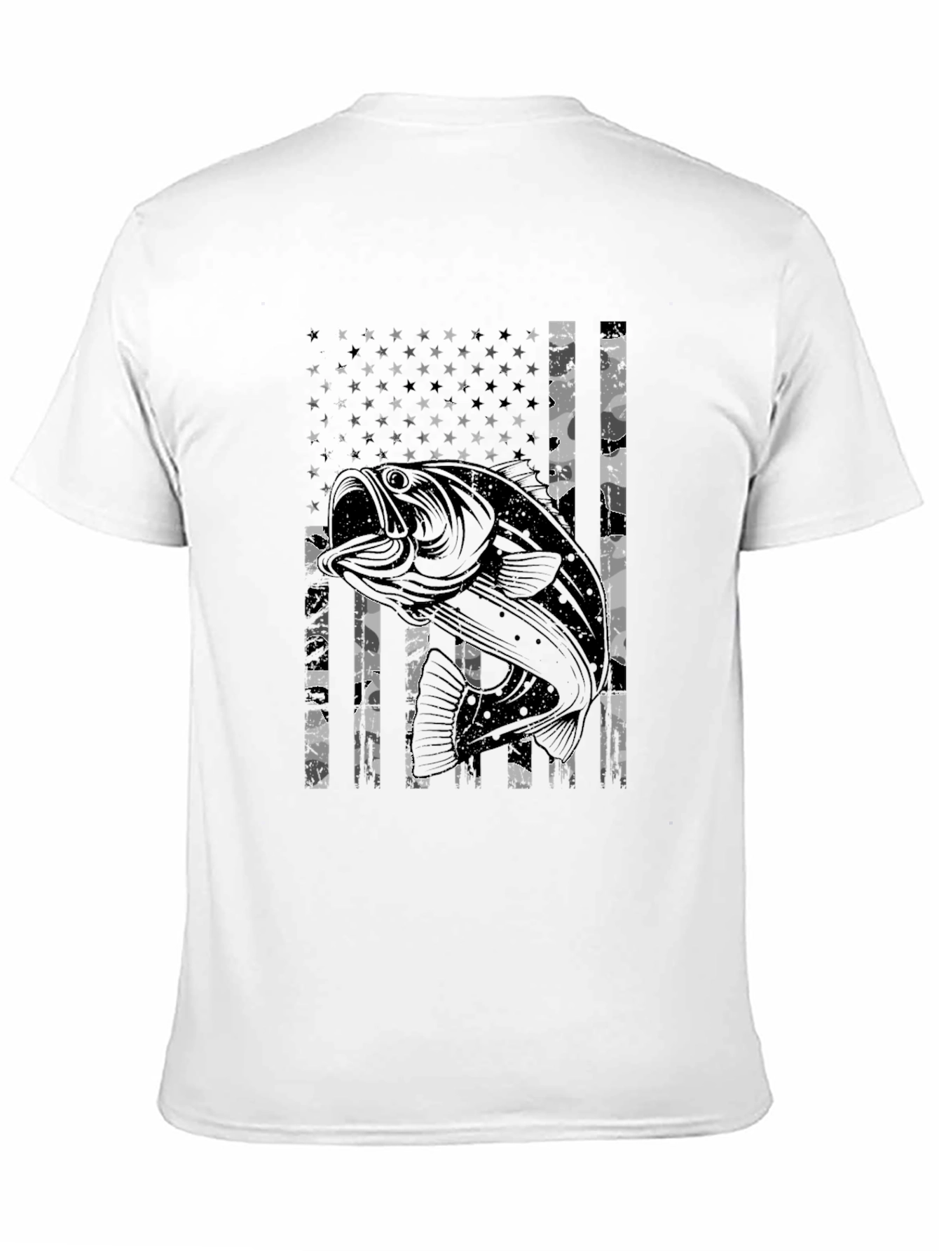Bass Fish American Flag Graphic T-Shirt
