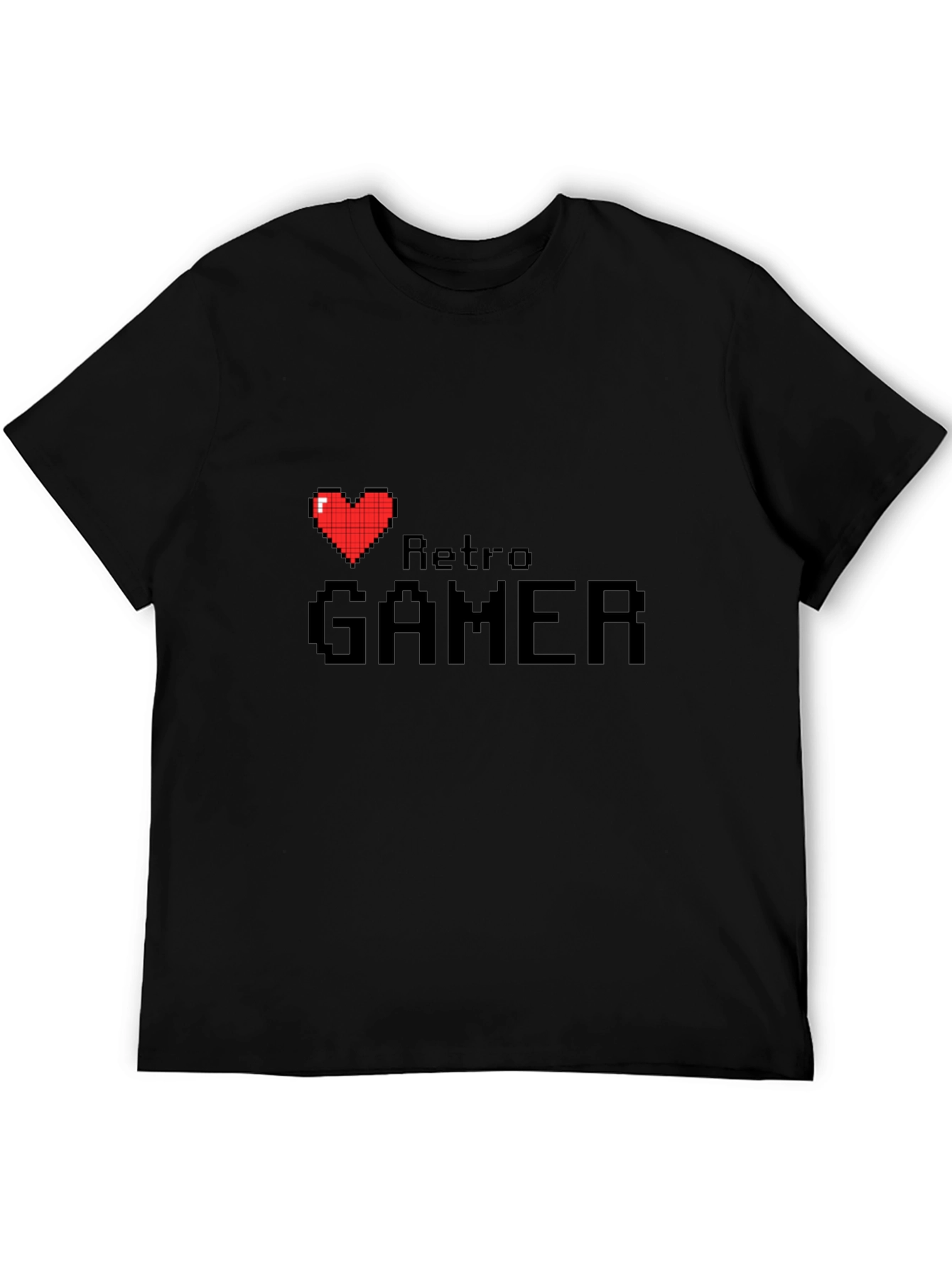 Retro Gamer Black T-Shirt - Pixel Heart Design