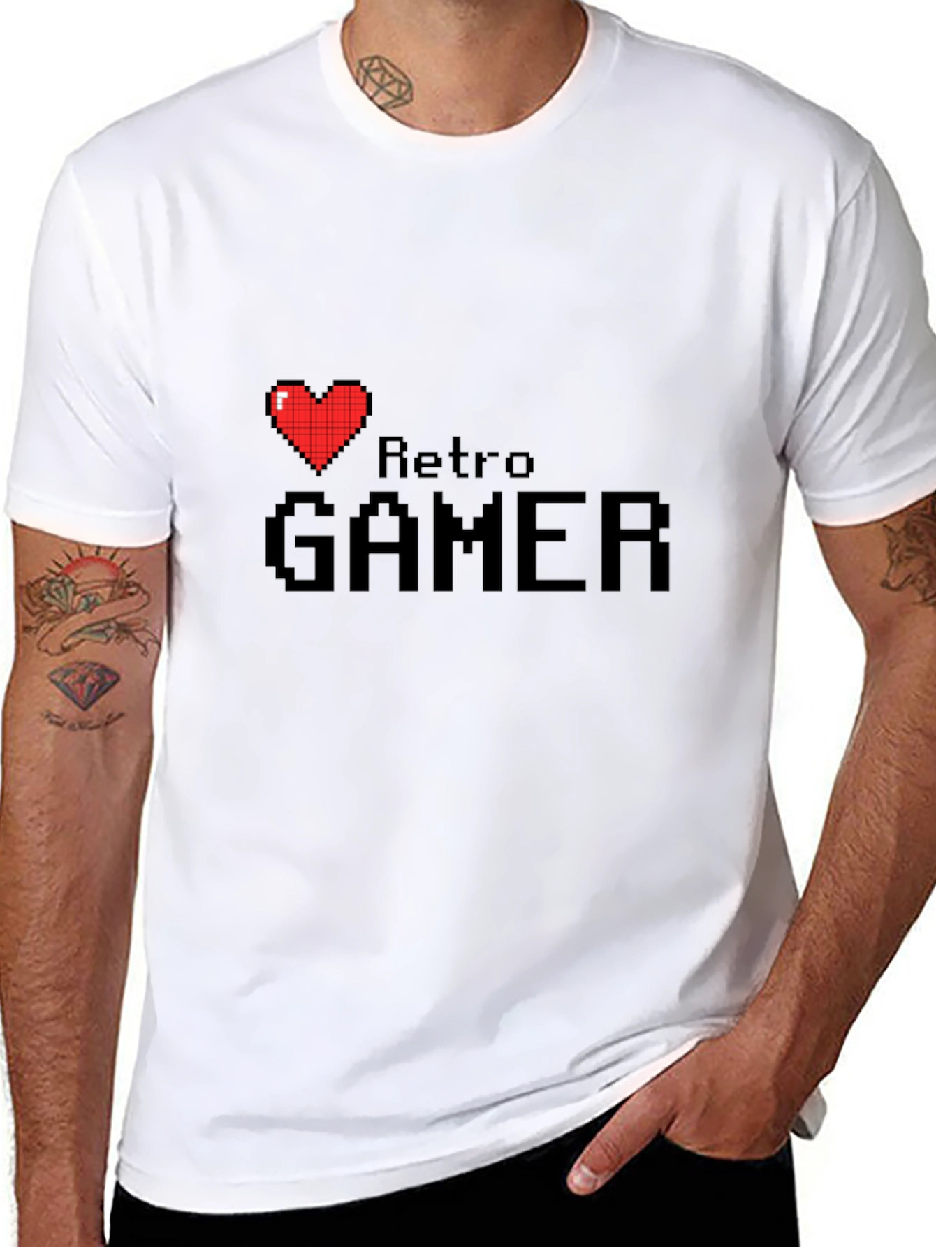 Retro Gamer Black T-Shirt - Pixel Heart Design