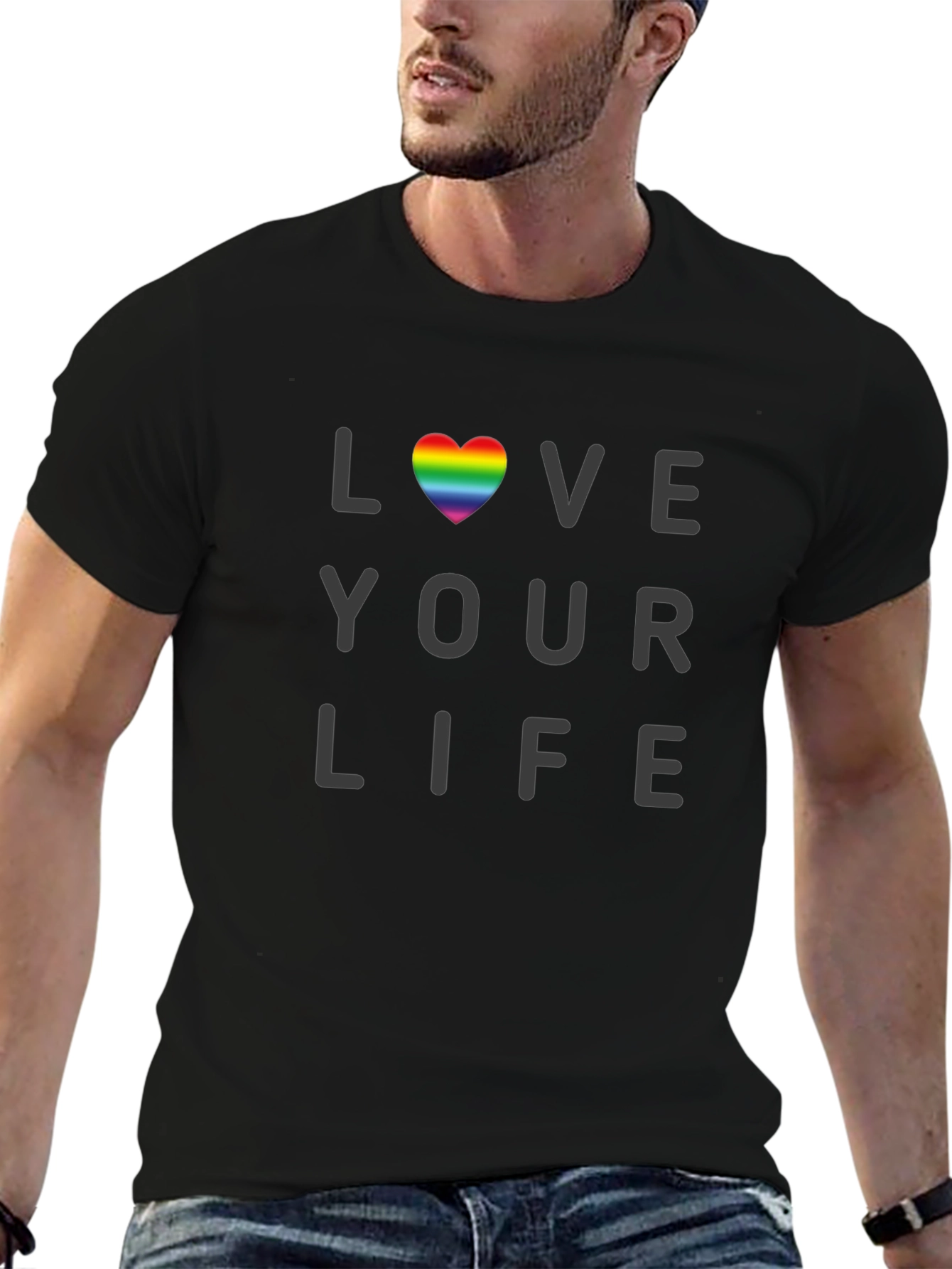 Love Your Life Rainbow Heart Graphic Tee