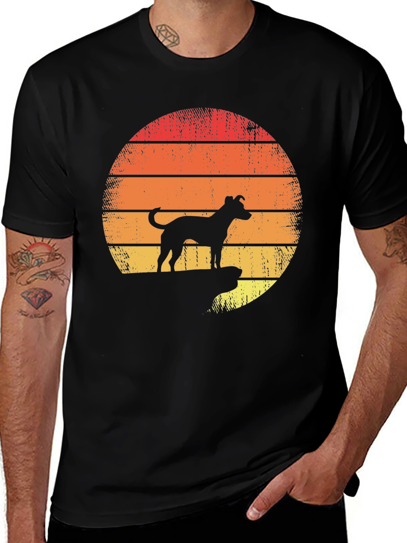 Dog Silhouette Retro Sunset T-Shirt