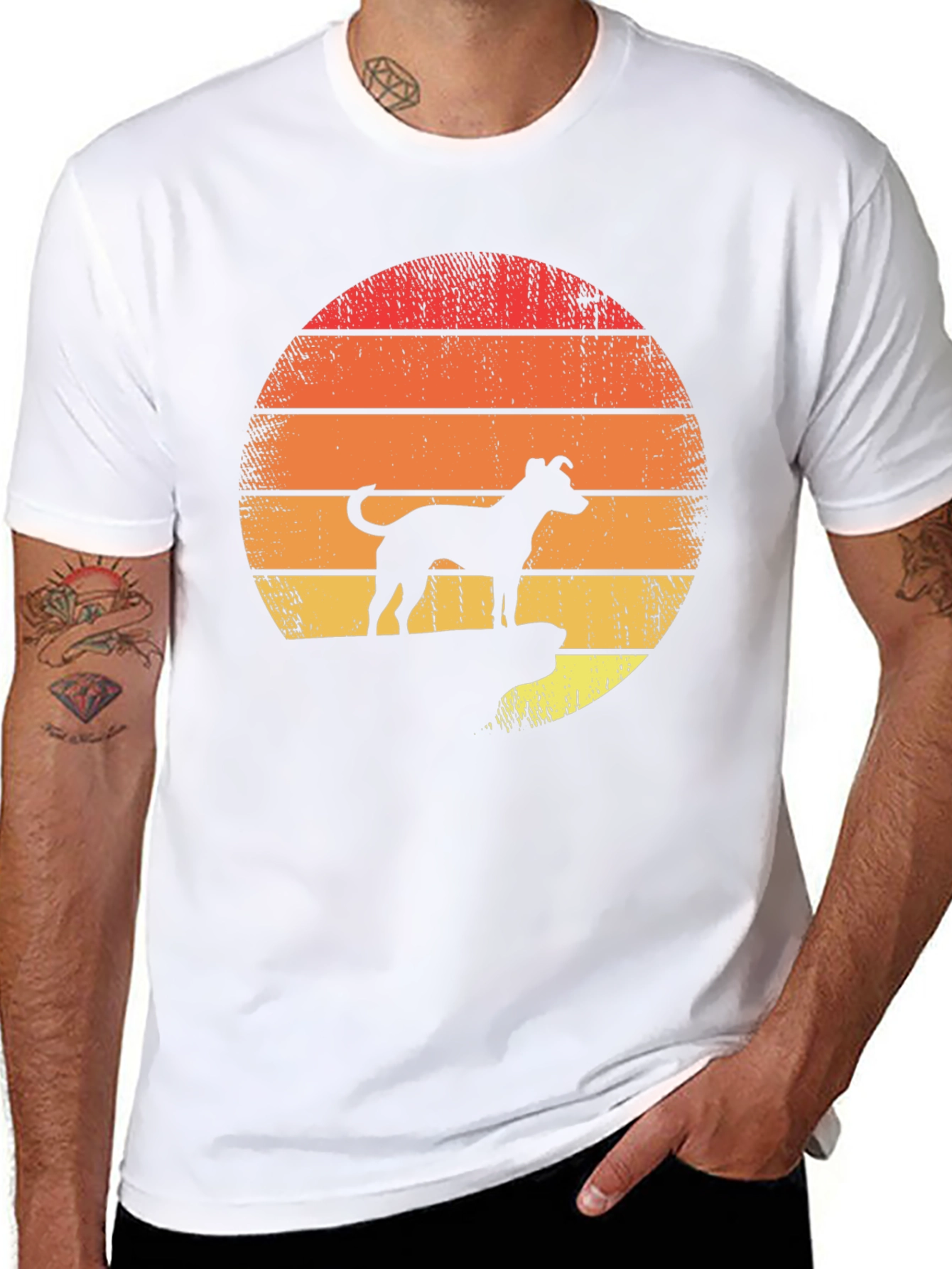 Dog Silhouette Retro Sunset T-Shirt