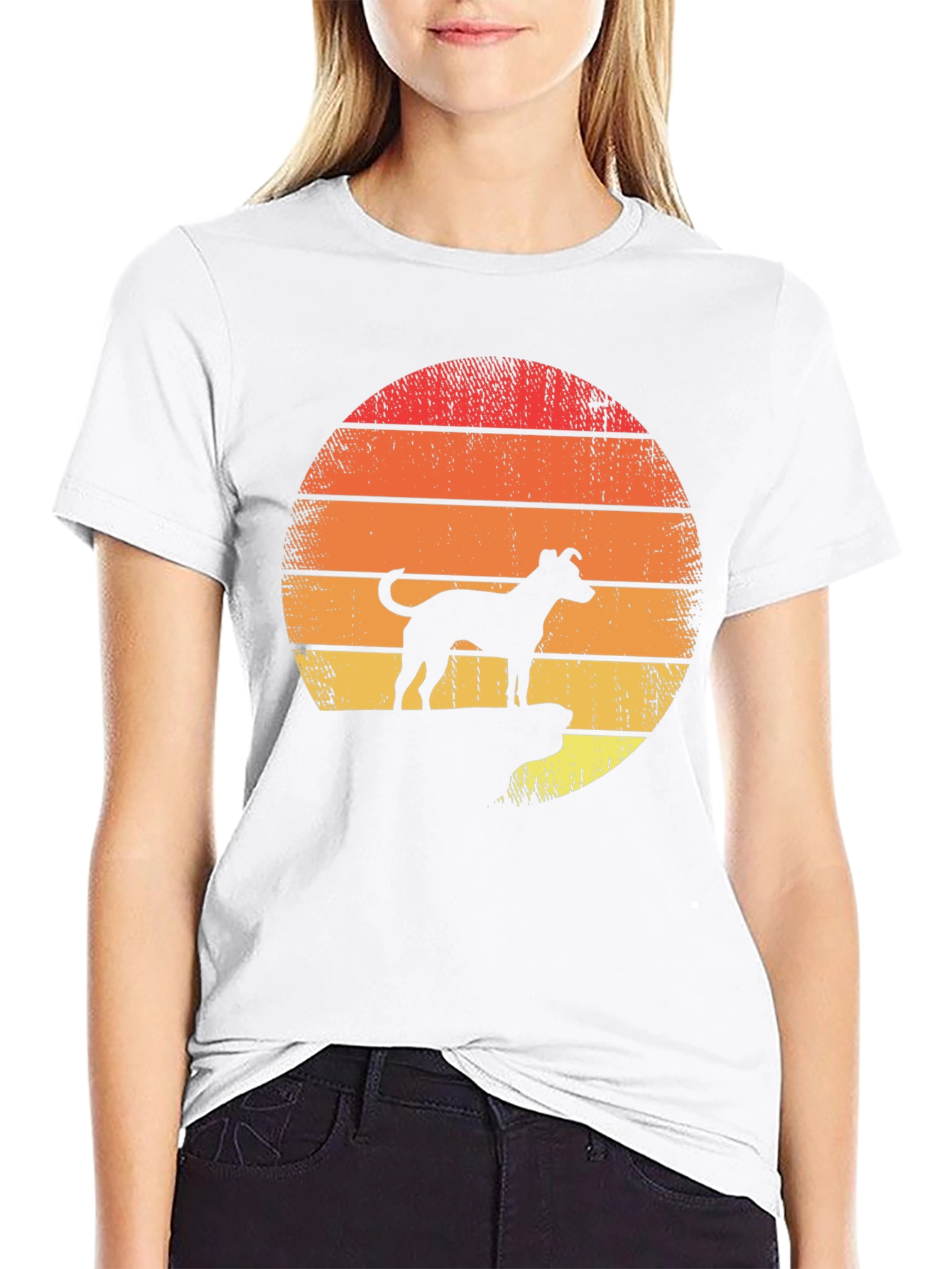 Dog Silhouette Retro Sunset T-Shirt