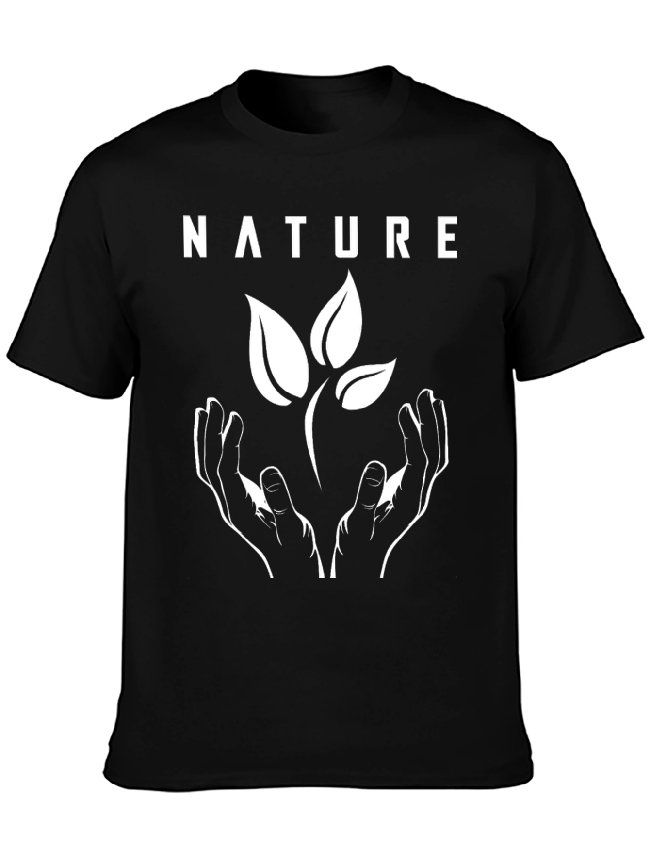 Nature T-Shirt - Hands Holding Plant - Black
