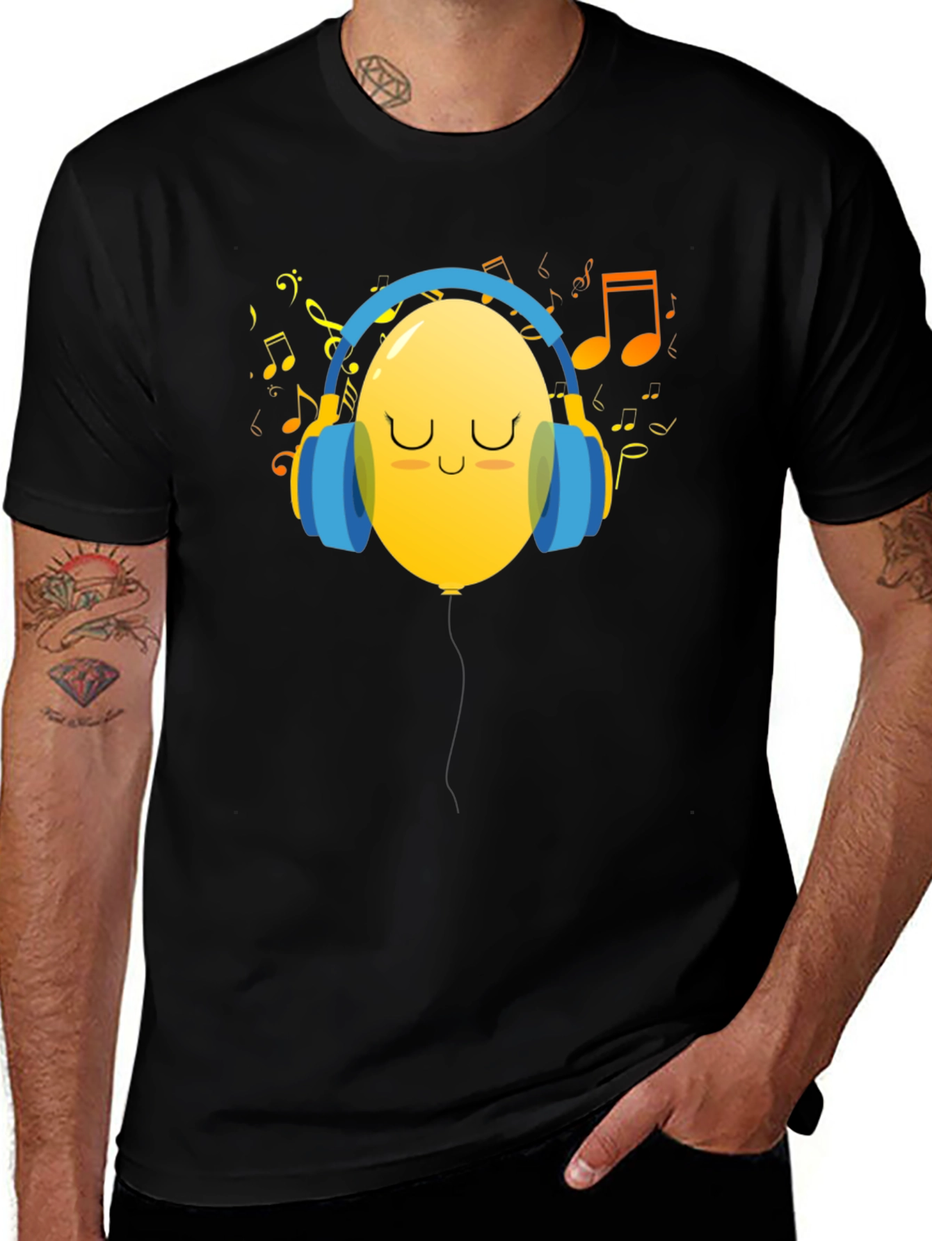 Musical Balloon Graphic Tee - Black Casual Shirt
