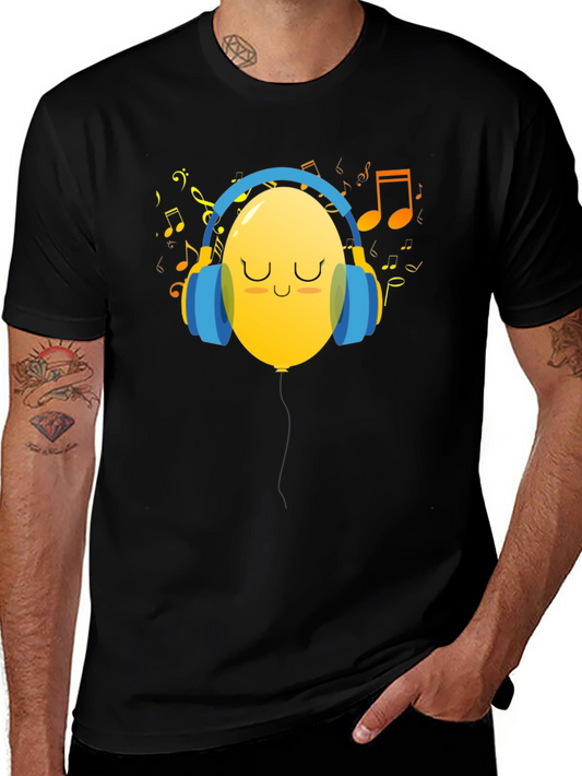 Musical Balloon Graphic Tee - Black Casual Shirt