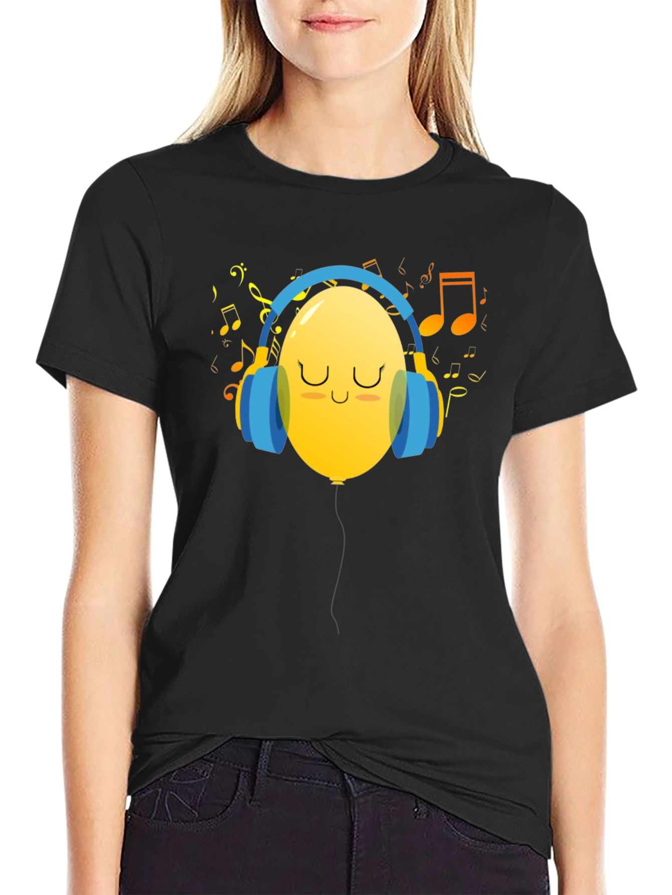 Musical Balloon Graphic Tee - Black Casual Shirt