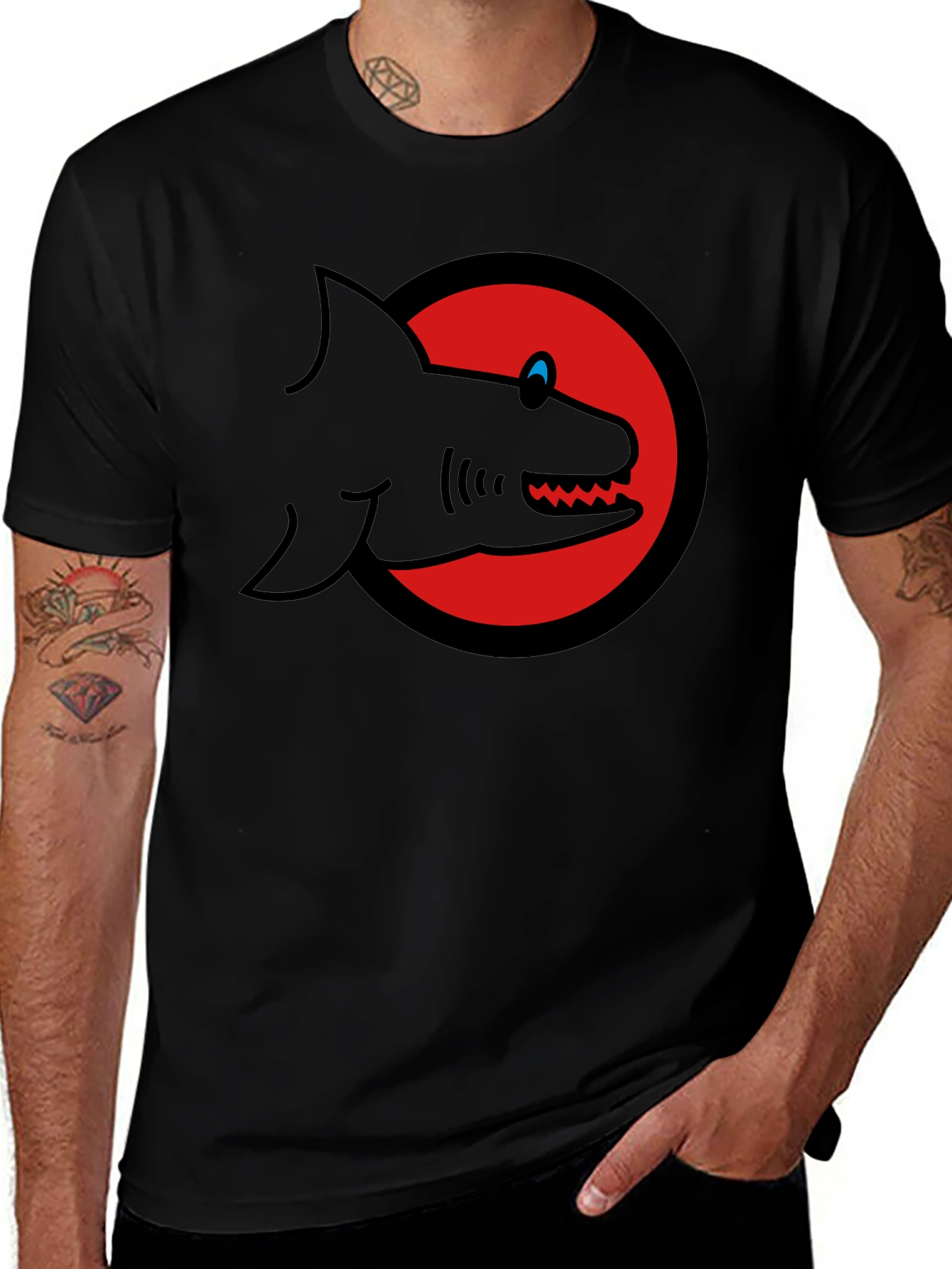 Shark Graphic Tee - Mens Black Cotton T-Shirt