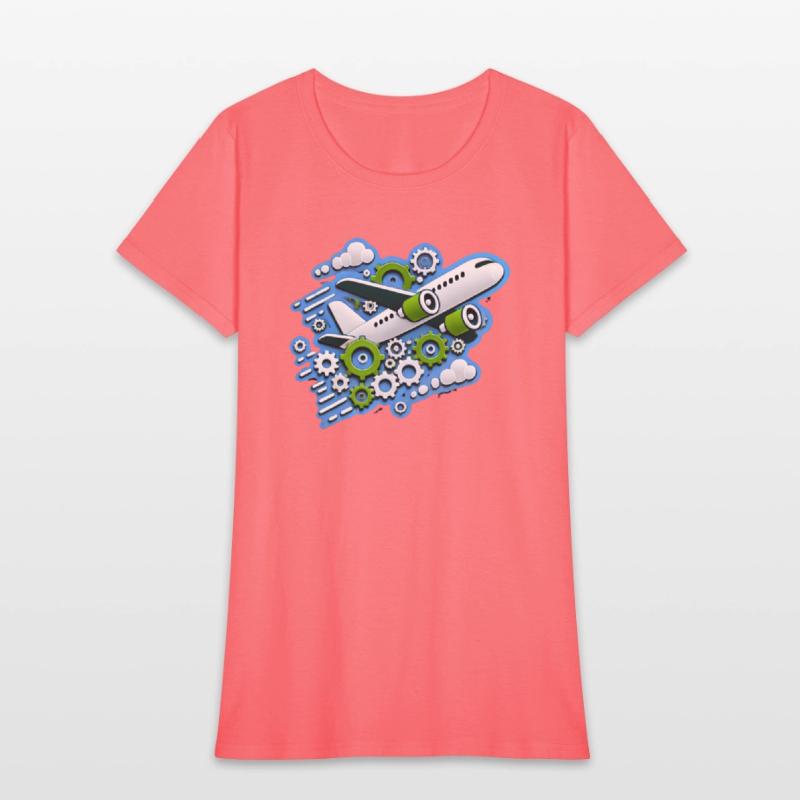 White plane with green wings flying in blue clouds