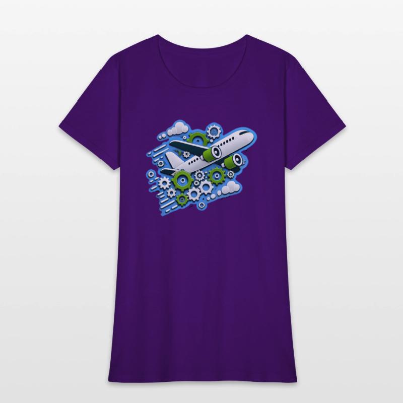 White plane with green wings flying in blue clouds