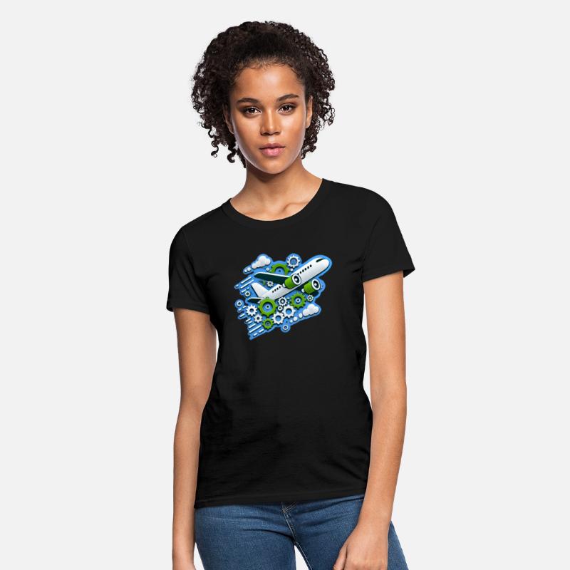 White plane with green wings flying in blue clouds