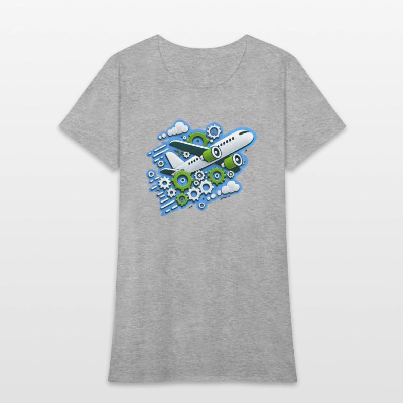 White plane with green wings flying in blue clouds