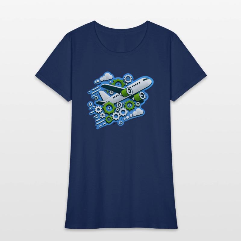 White plane with green wings flying in blue clouds