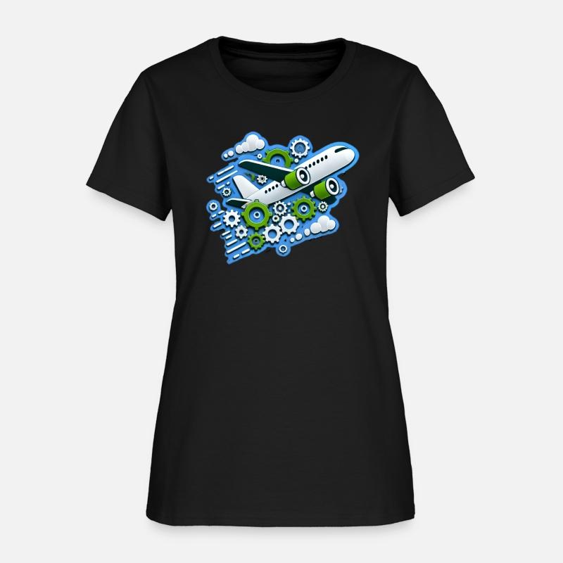 White plane with green wings flying in blue clouds