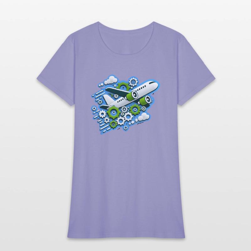 White plane with green wings flying in blue clouds